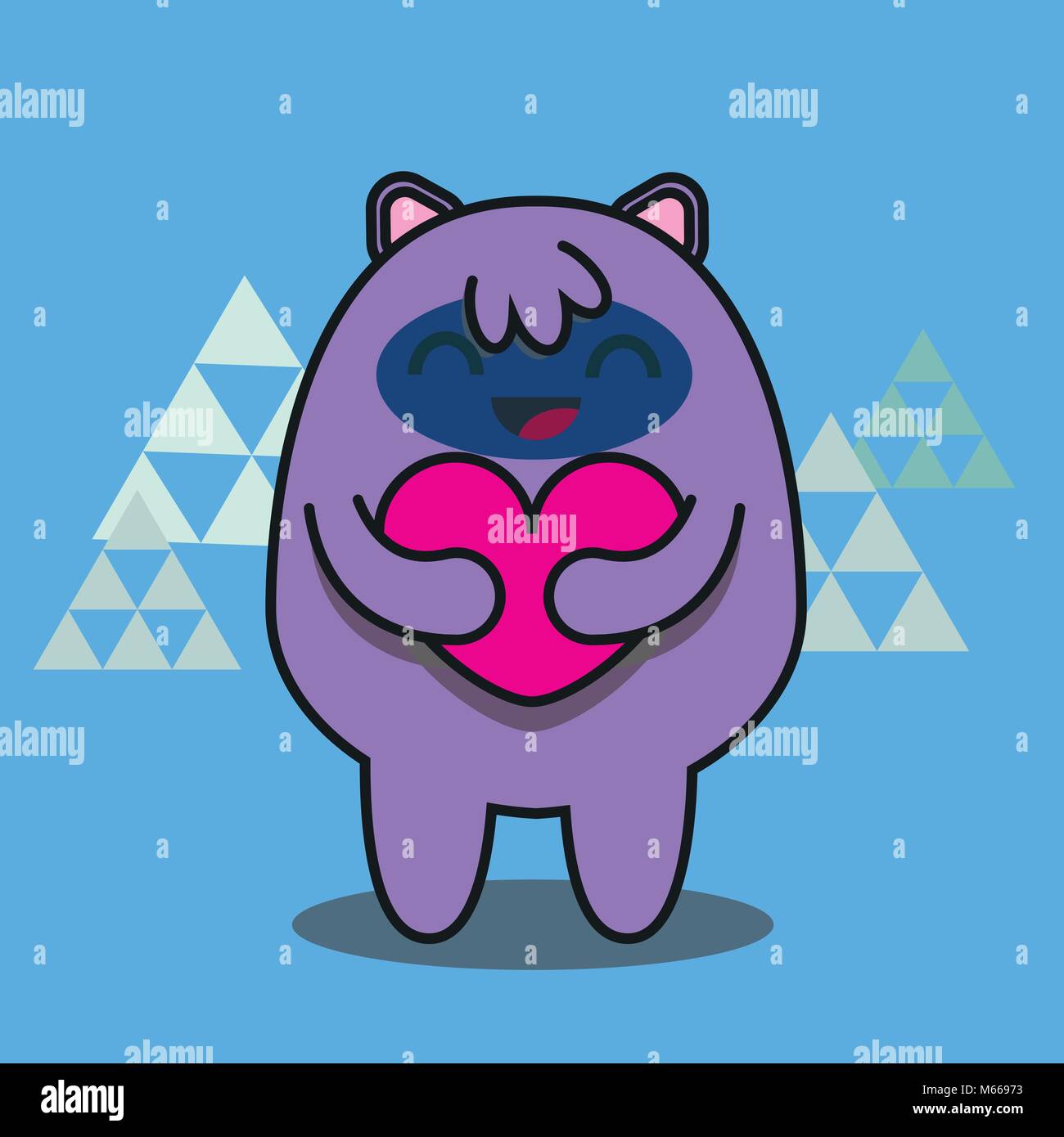Hand drawn vector illustration of a cute funny cartoon yeti monster, tenant un cœur Illustration de Vecteur
