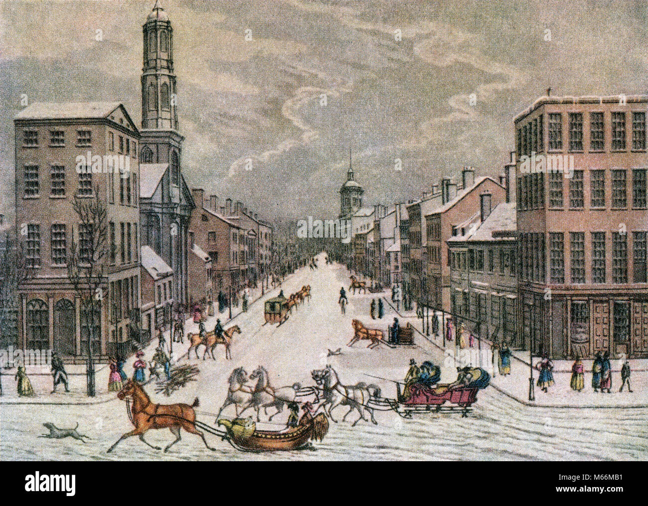 Scène d'hiver 1836 À WALL STREET, DE DEMI-TEINTES COULEUR NEW YORK CITY NY USA - kh13257 CPC001 HARS TRANSPORT HISTORIQUE PROPRIÉTÉ MAMMIFÈRES HORIZON GOTHAM Rues NYC NEW YORK IMMOBILIER VILLES STRUCTURES NEW YORK ÉDIFICE PETIT GROUPE D'ANIMAUX CHEVAL MAMMIFÈRE 1830 1836 Vue à l'ANCIENNE Banque D'Images