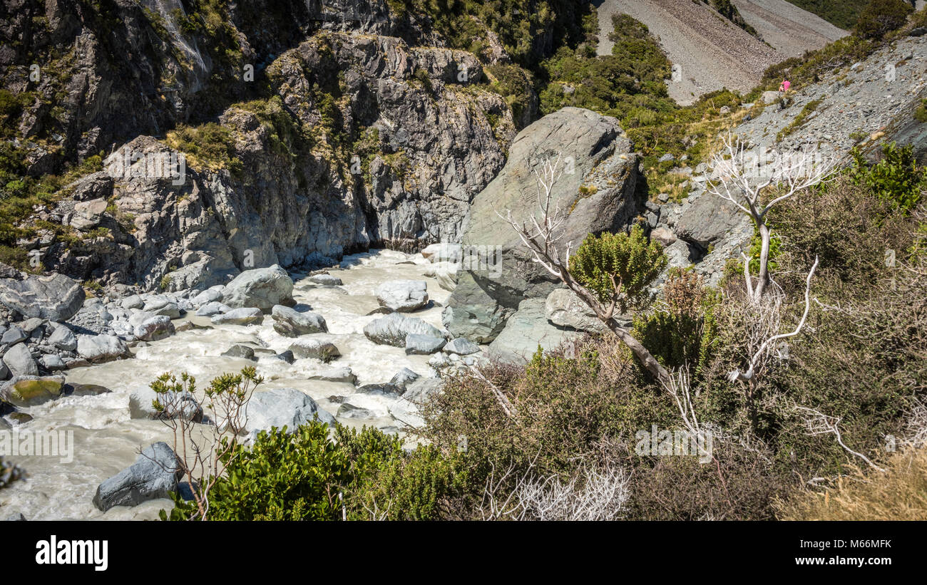 Vue de Hooker Valley Track, Mount Cook, île du Sud, Nouvelle-Zélande Banque D'Images