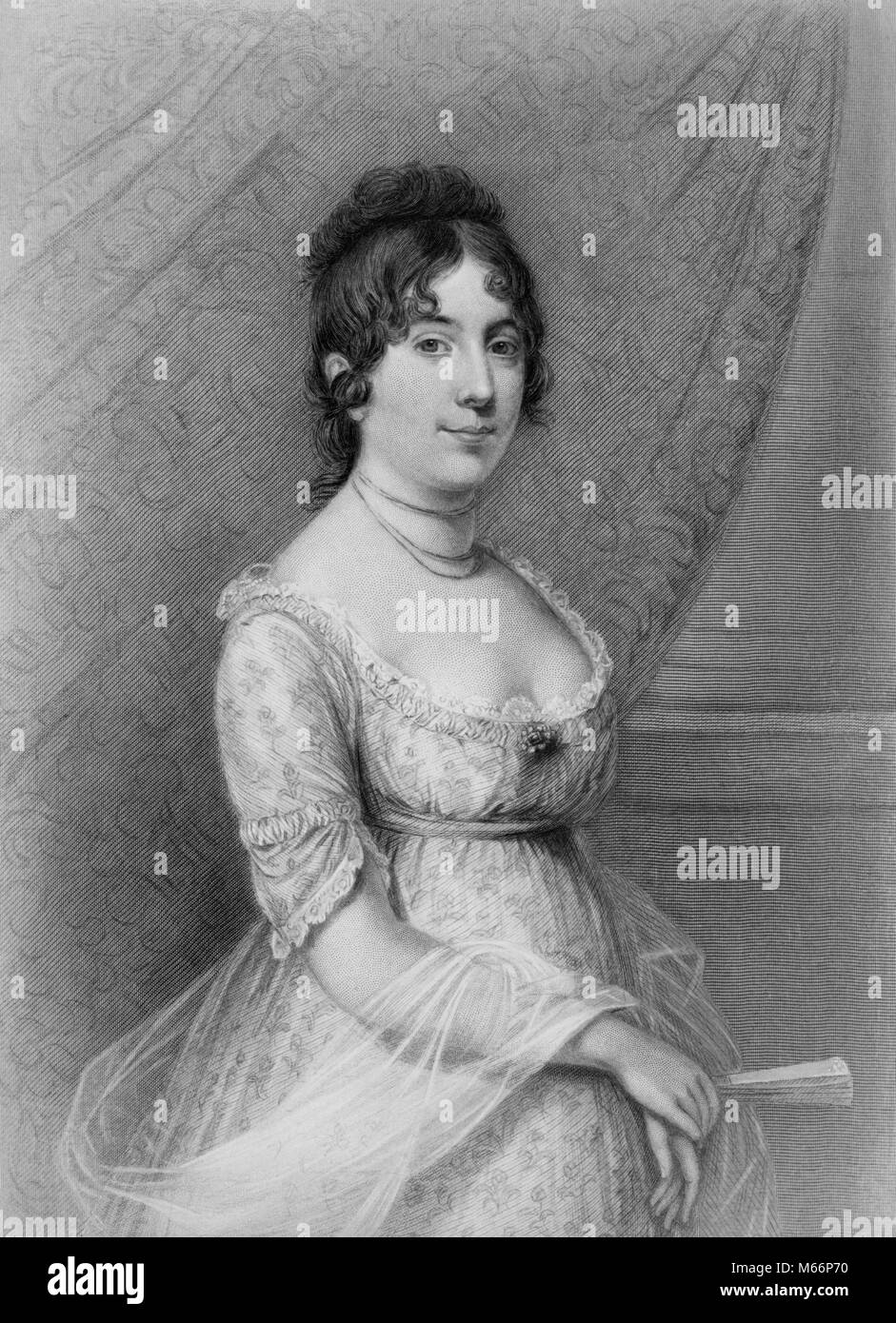 1800s 1810s PORTRAIT MME. JAMES MADISON PREMIÈRE DAME ÉPOUSE DU PRÉSIDENT GILBERT STUART 1804 GRAVURE PEINTURE DOLLEY PAYNE MADISON - q52073 CPC001 NOIR ET BLANC HARS CAUCASIAN ETHNICITÉ DOLLEY DOLLEY MADISON DOLLY PREMIÈRE DAME GILBERT JAMES MADISON DE MME. OLD FASHIONED PAYNE PERSONNES STUART Banque D'Images