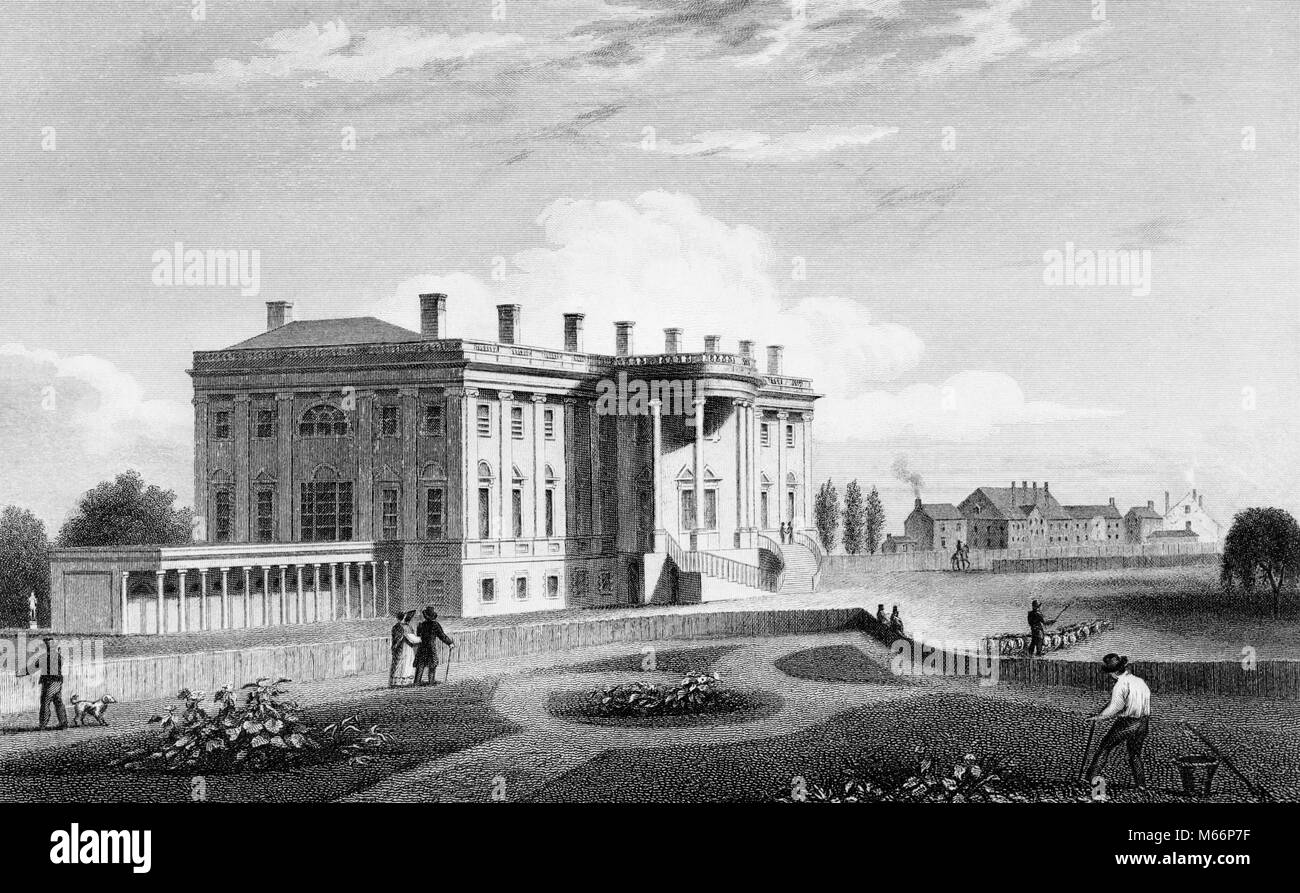 Années 1800 1835 VUE SUD-OUEST DU PORTIQUE SUD DE LA MAISON BLANCHE, WASHINGTON DC USA - q55246 CPC001 HARS Maison Blanche Banque D'Images