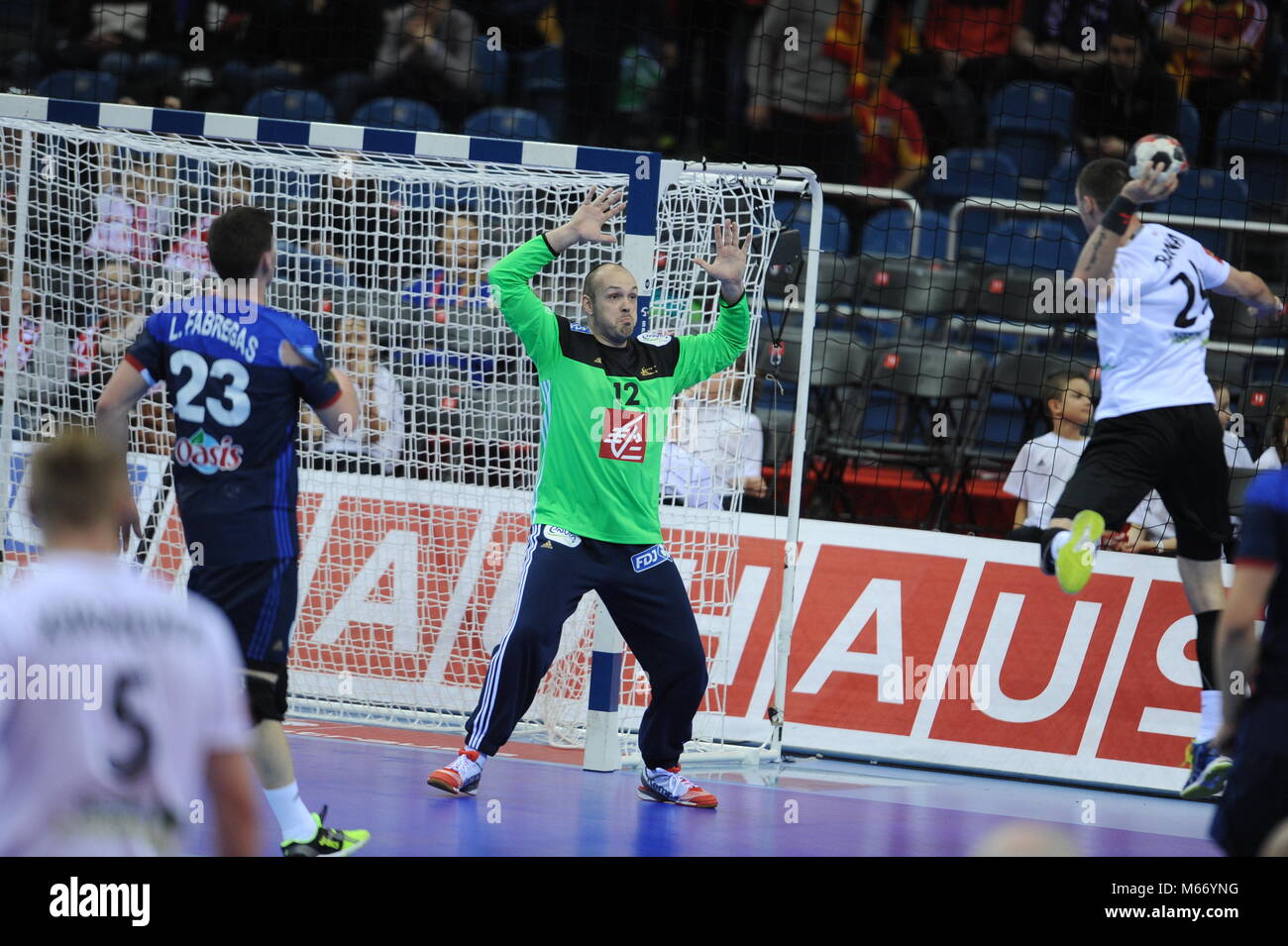 Cracovie, Pologne - le 21 janvier 2016 : Men's EHF Handball européen Russie EURO 2016 Cracovie Tauron Arena France - Bélarus o/p : Vincent Gerard Banque D'Images