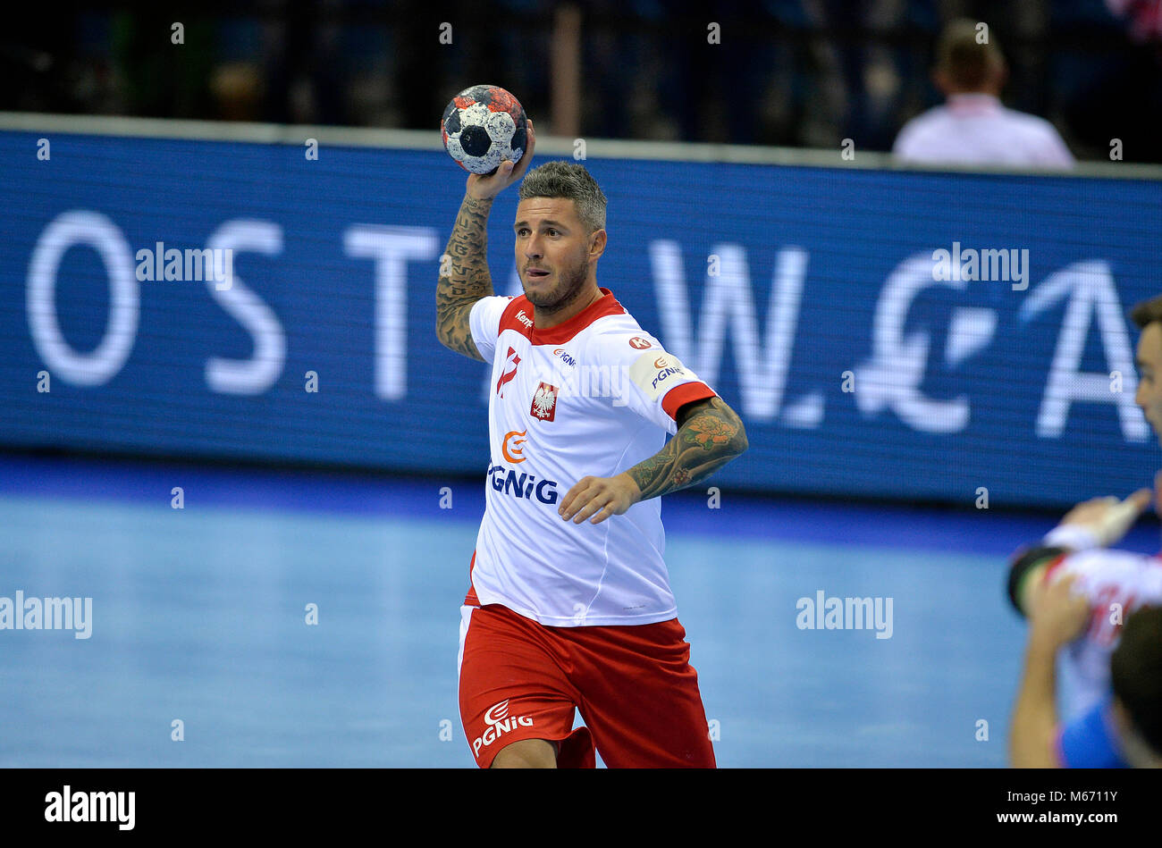 Cracovie, Pologne - 27 janvier 2016 : Men's EHF Handball européen Russie EURO 2016 Cracovie Pologne Croatie Arena Tauron o/p : Bartosz Konitz Banque D'Images