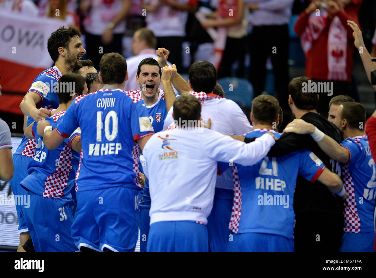 Cracovie, Pologne - 27 janvier 2016 : Men's EHF Handball européen Russie EURO 2016 Cracovie Pologne Croatie Arena Tauron o/p : Manuel Strlek Ivan Sliskov Banque D'Images