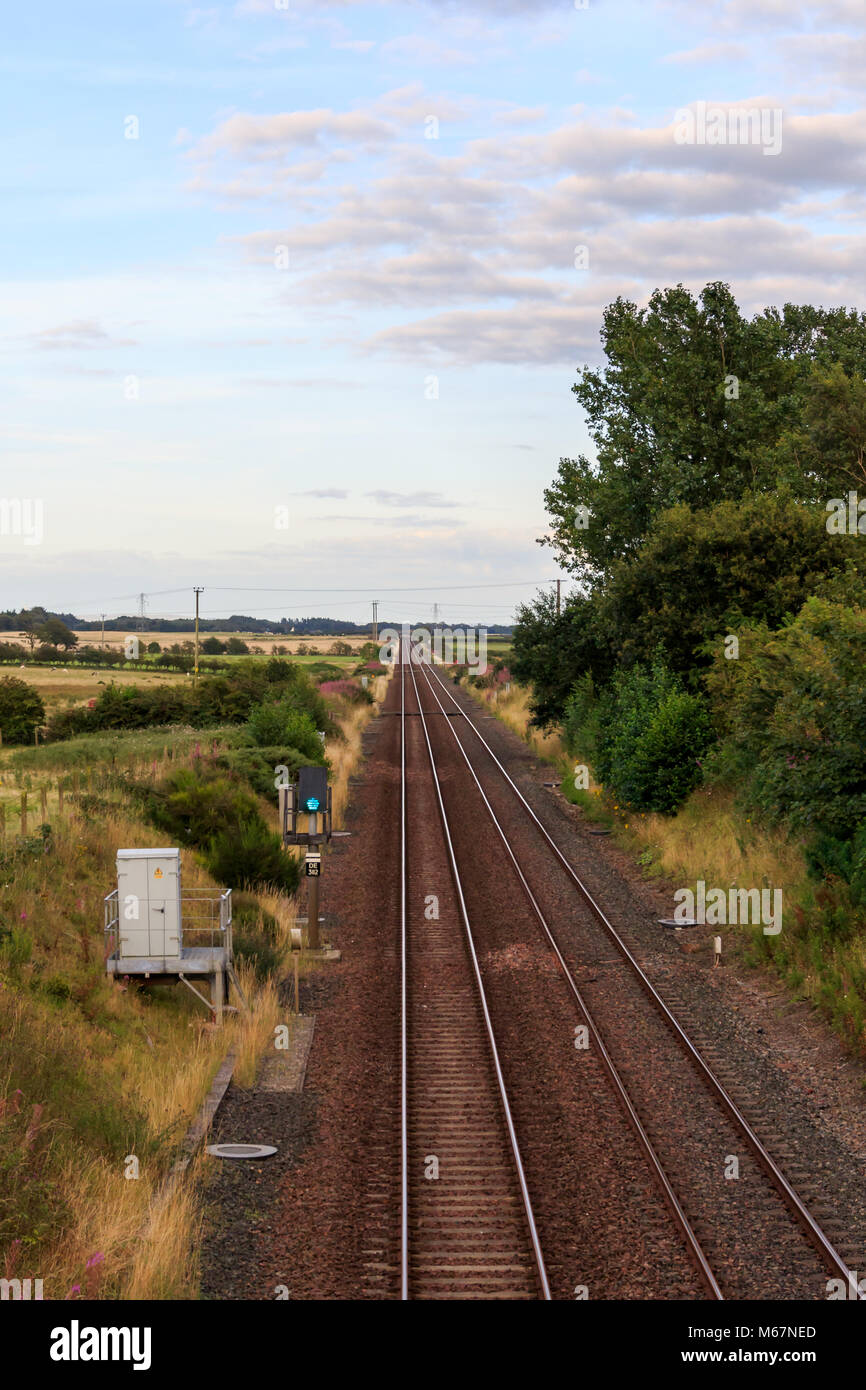 Les lignes de chemin de fer qui traverse la campagne écossaise Banque D'Images