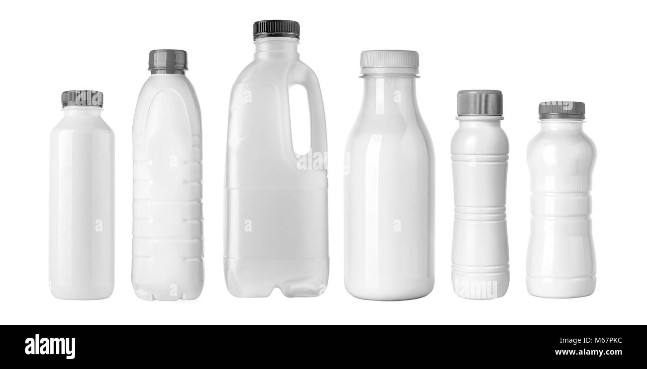 Un ensemble de bouteille blanc isolé sur fond blanc Banque D'Images