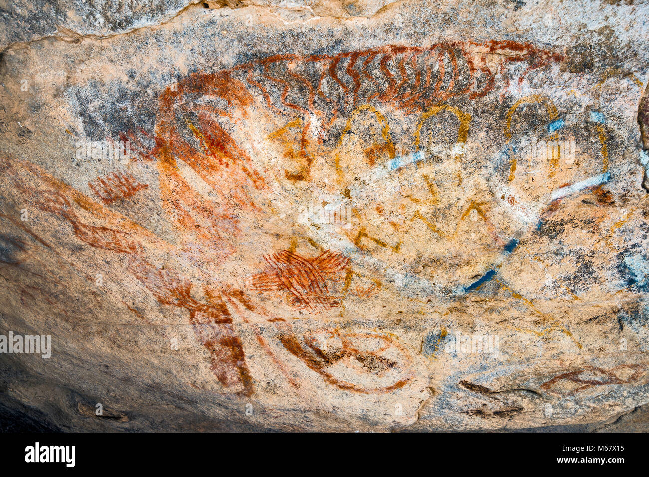 Abstract pictogrammes de milieu/fin style archaïque (3000 av. J.-C.-450 après J.-C.), caverne dans la montagne du nord, Désert de Chihuahuan, Hueco Tanks State Park et son Banque D'Images