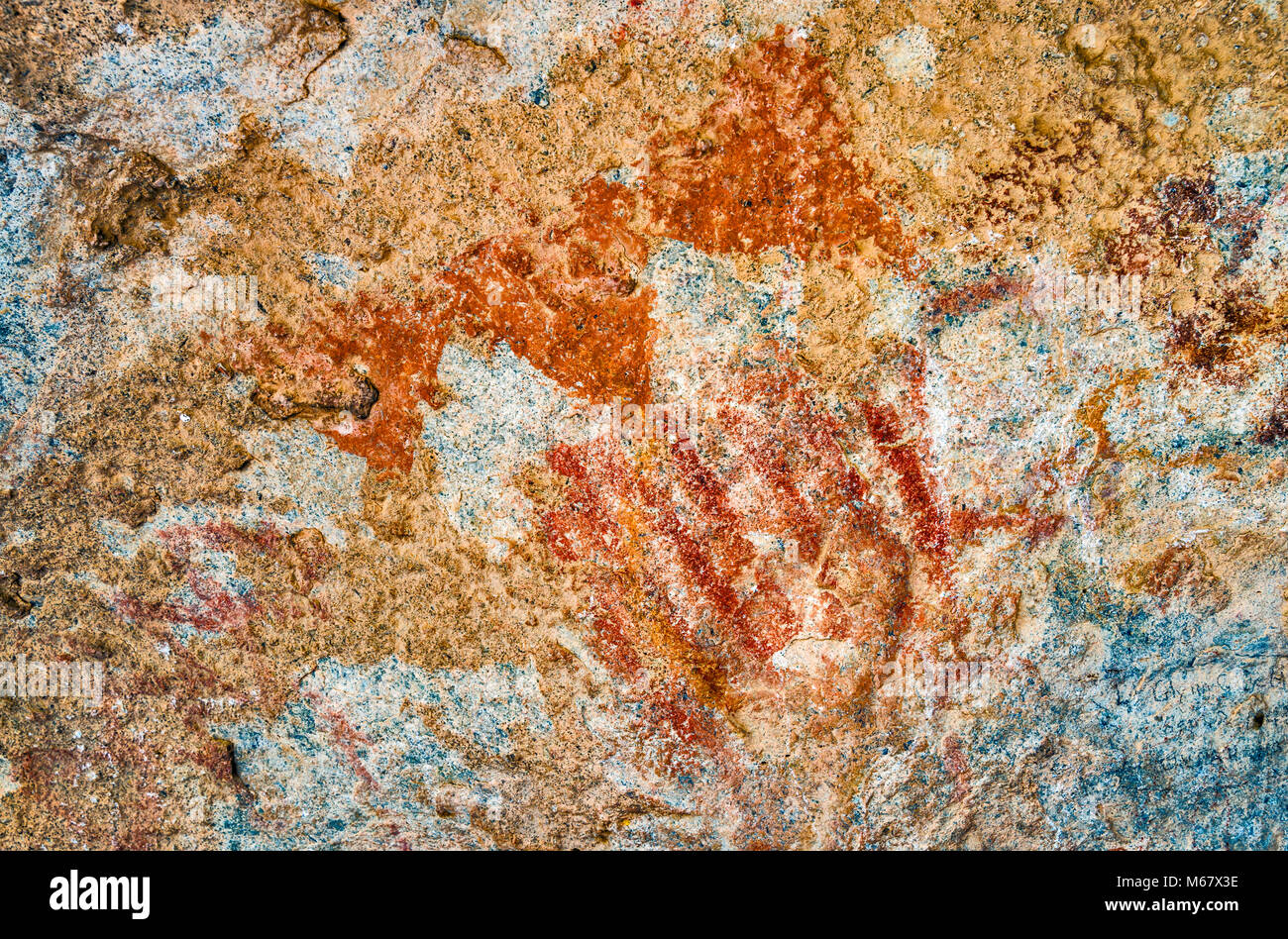 Abstract pictogrammes de milieu/fin style archaïque (3000 av. J.-C.-450 après J.-C.), caverne dans région de East Mountain, Désert de Chihuahuan, Hueco Tanks State Park et Hist Banque D'Images