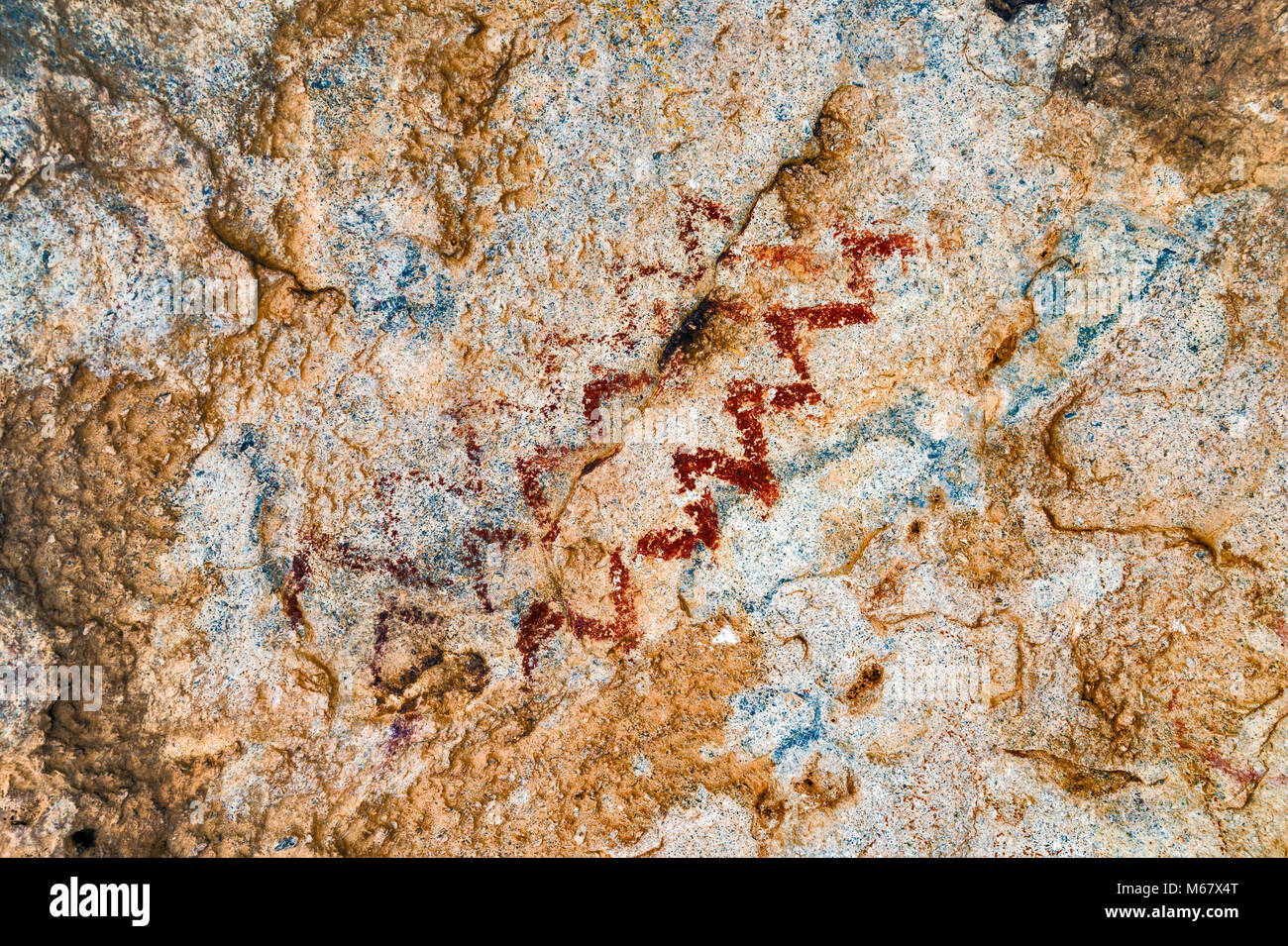Abstract pictogrammes de milieu/fin style archaïque (3000 av. J.-C.-450 après J.-C.), caverne dans région de East Mountain, Hueco Tanks State Park, Texas, États-Unis Banque D'Images