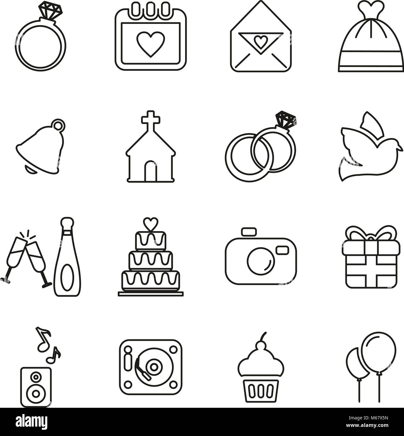 Icônes de mariage fine ligne Vector Illustration Set Illustration de Vecteur