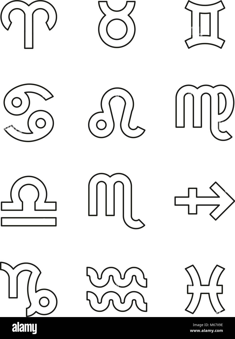 Symboles du zodiaque icônes fine ligne Vector Illustration Set Image ...