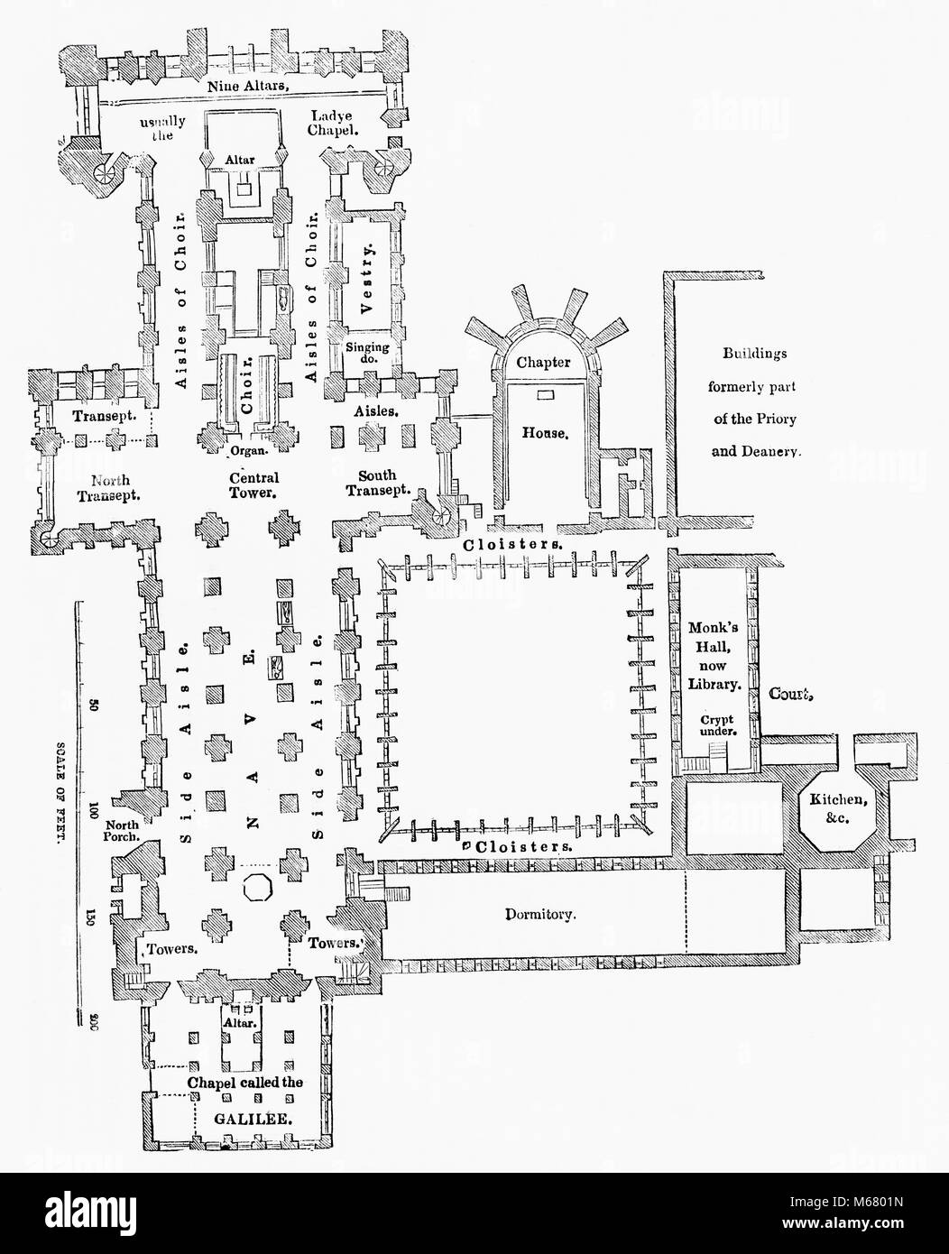 Plan de la cathédrale de Durham, Durham, Angleterre. À partir de la vieille Angleterre : A Pictorial Museum, publié 1847. Banque D'Images