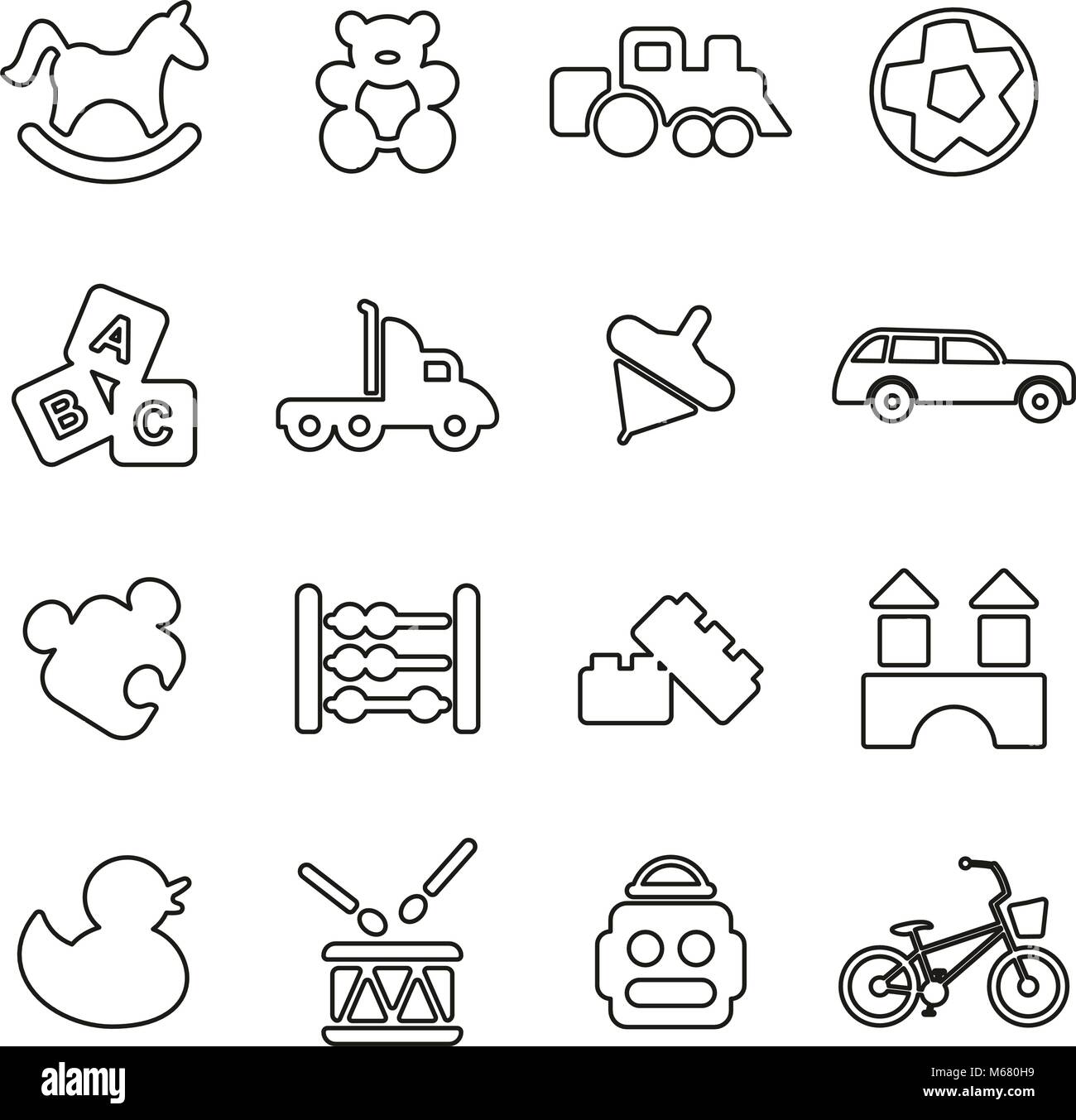 Icônes jouets fine ligne Vector Illustration Set Illustration de Vecteur