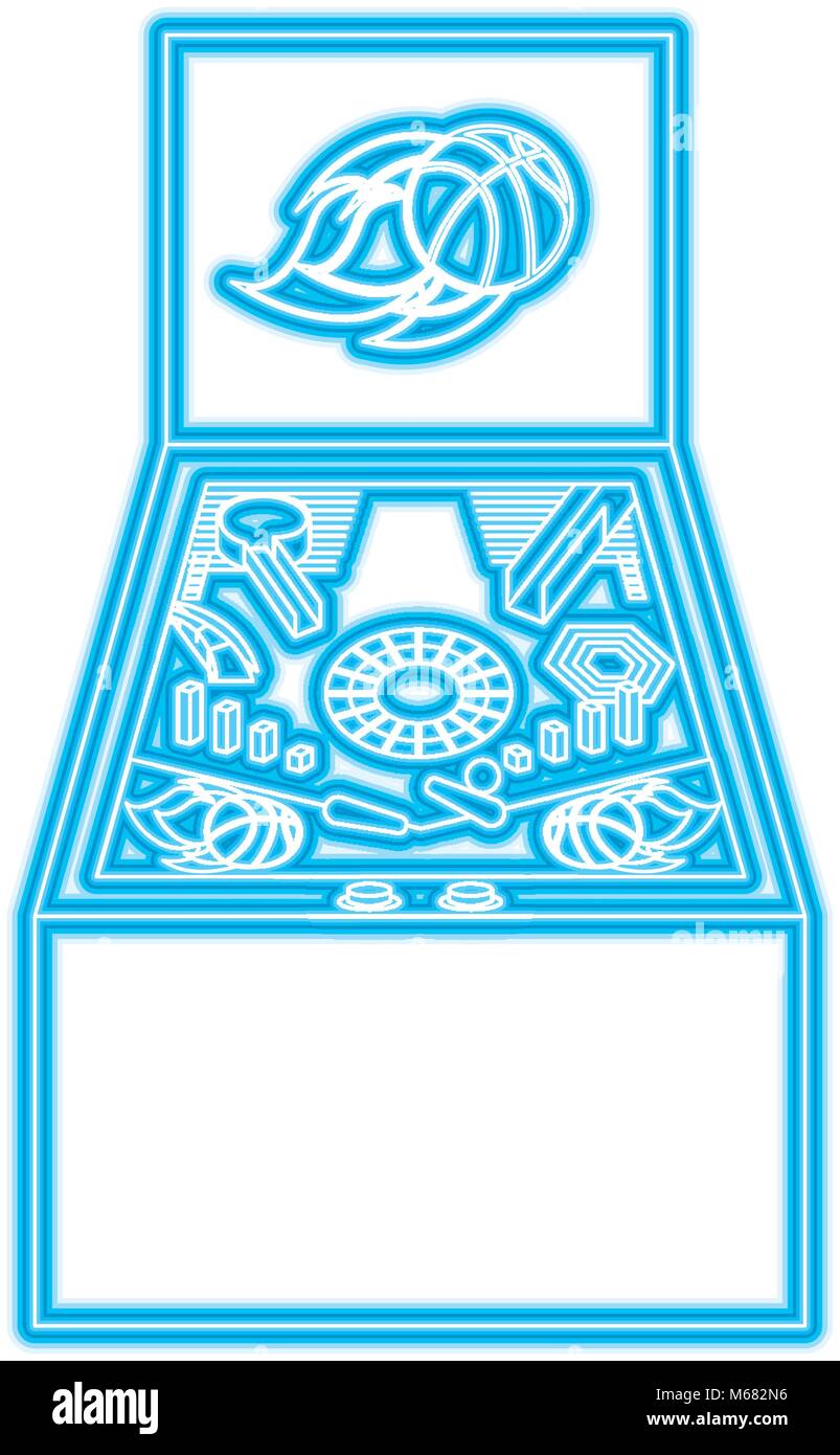 Écran d'arcade rétro jeu pinball machine vector illustration design ligne néon bleu Illustration de Vecteur