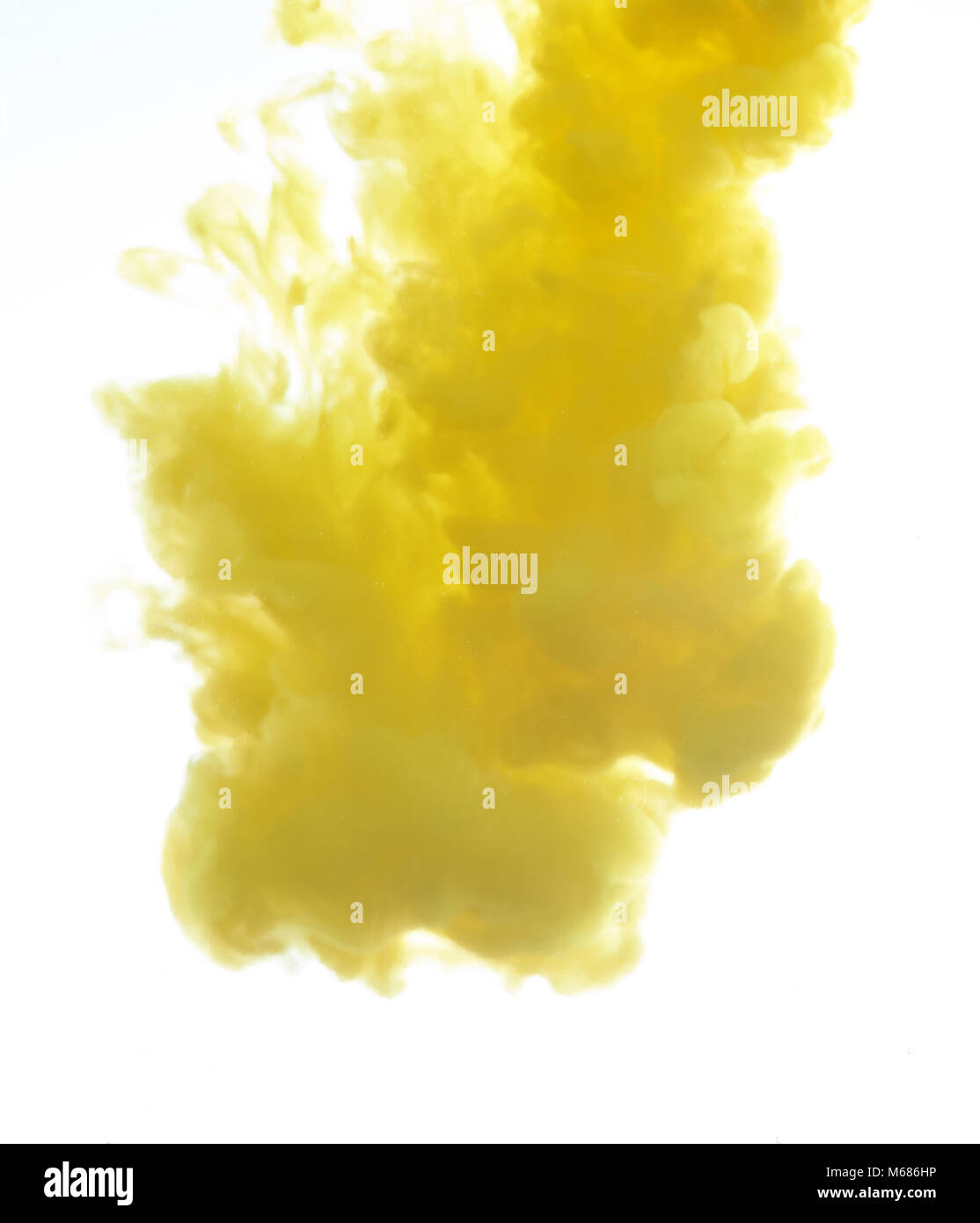 Nuage d'encre jaune isolé sur fond blanc. Débit d'eau jaune Banque D'Images