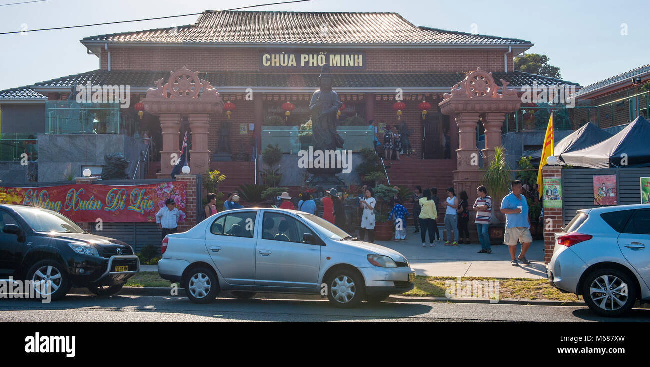 Vue avant du Pho Minh Temple pendant les célébrations du Nouvel An lunaire 2018. Bankstown. L'AUSTRALIE Banque D'Images