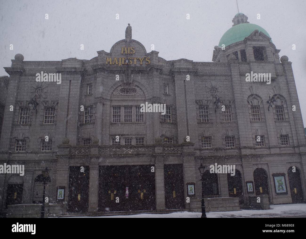 Son Majetsy's Theatre. Bête de l'Est, tempête de neige, Emma. Aberdeen, Écosse, Royaume-Uni. Banque D'Images