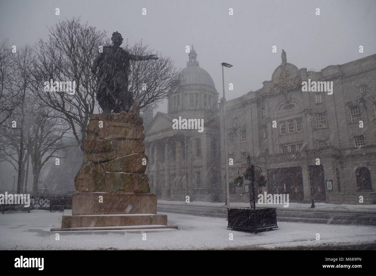 Son Majetsy's Theatre. Bête de l'Est, tempête de neige, Emma. Aberdeen, Écosse, Royaume-Uni. Banque D'Images