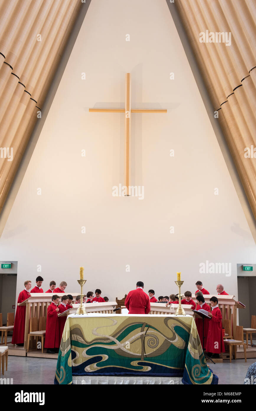 L'intérieur, la cathédrale en carton, Christchurch, Nouvelle-Zélande, île du Sud Banque D'Images