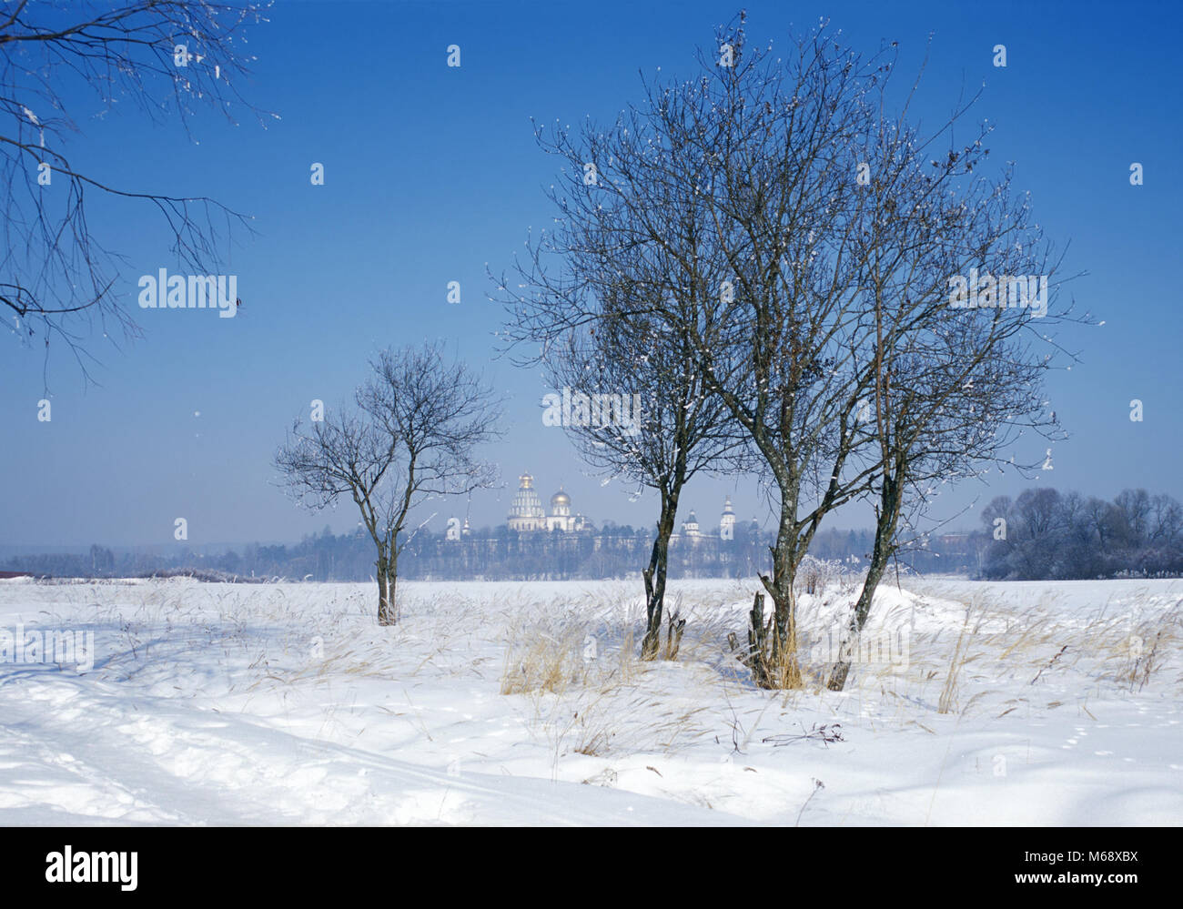 Paysage d'hiver avec les dômes de la Nouvelle Jérusalem Monastère (Monastère) Novoiyerusalimsky en Russie Banque D'Images