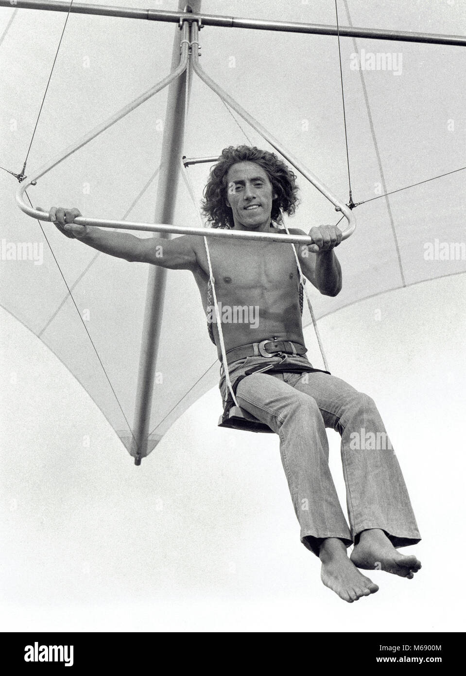Roger Daltrey Tournage Tommy sur la Marlborough Downs en 1974 Banque D'Images