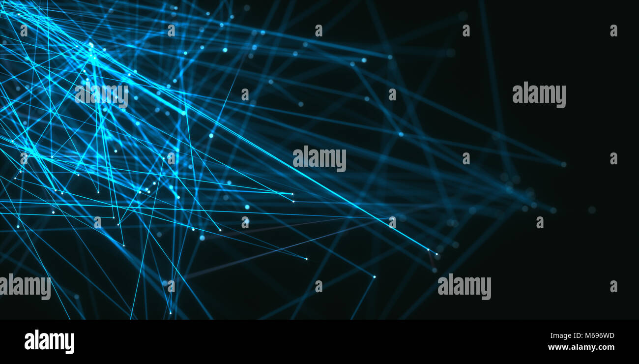 3D illustration. Résumé fond image de lignes et points sur fond sombre. Banque D'Images
