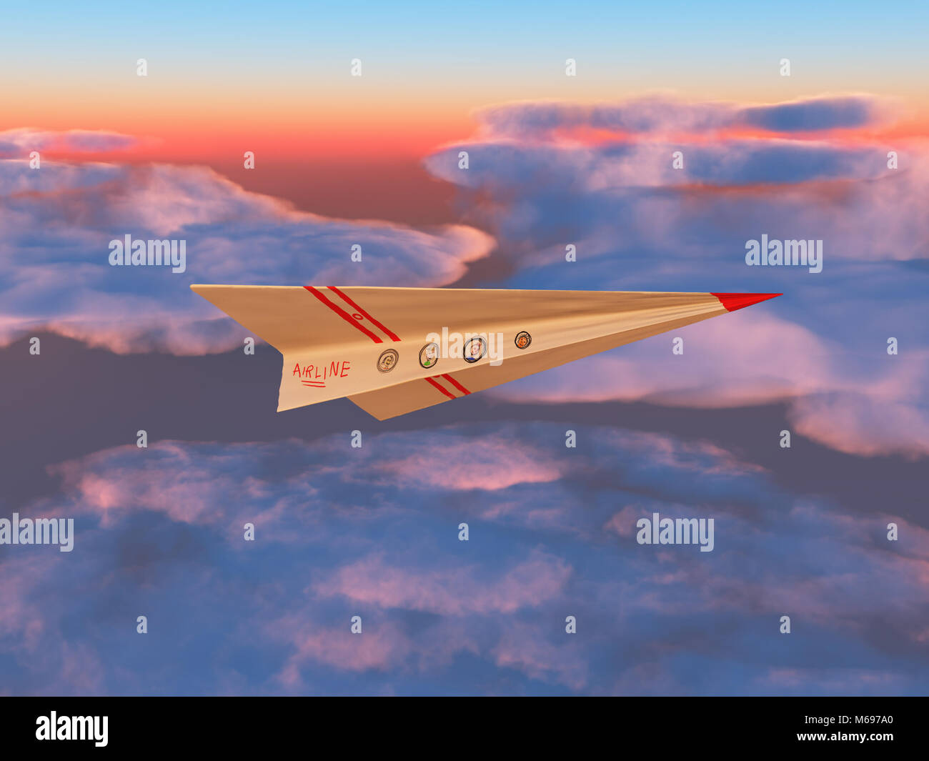 Avion en papier avec des dessins d'enfants Banque D'Images