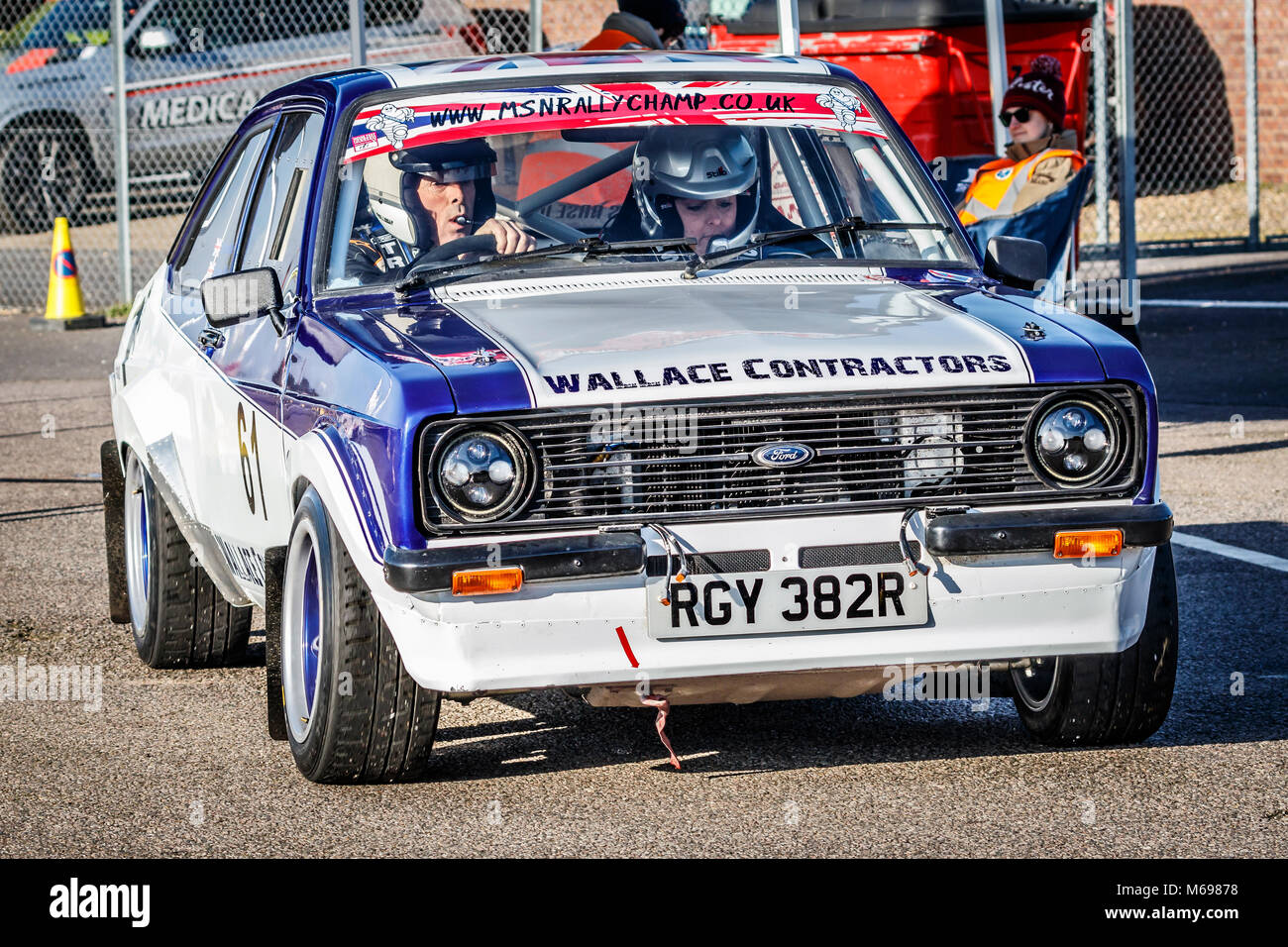 Vince Sillett et Sammy Keeley dans les Ford Escort Mk2 dans le paddock au 2018 Actus Rallye Stade Snetterton, Norfolk, Royaume-Uni. Banque D'Images