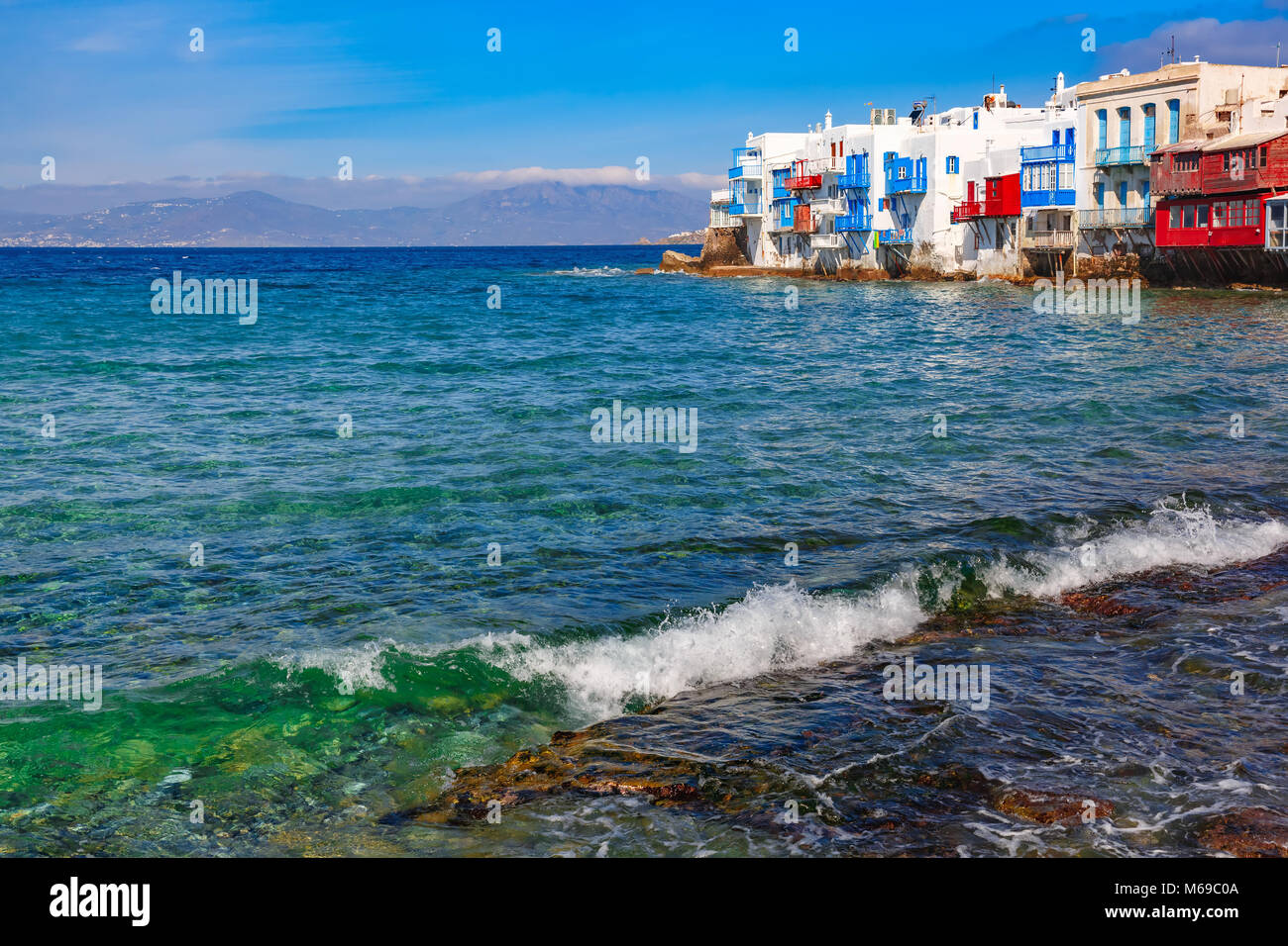 La petite Venise sur l'île de Mykonos, Grèce Banque D'Images