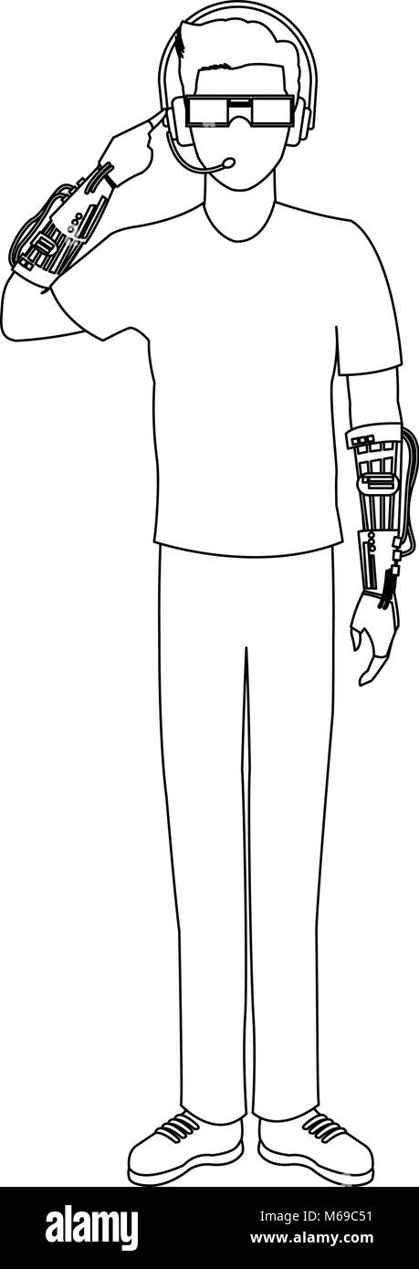 L'homme en utilisant la technologie de la Réalité Virtuelle Illustration de Vecteur