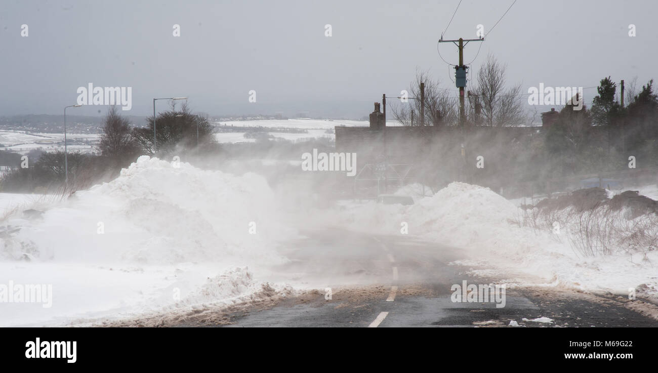 Conditions de Blizzard le 24 mars 2013 près de Bolton, Manchester Banque D'Images