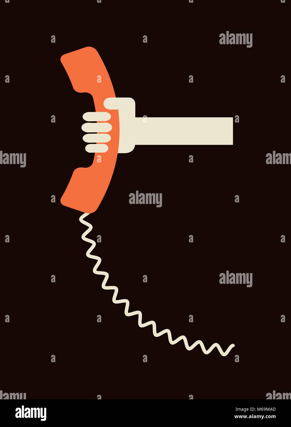 Hand holding old telephone receiver - Appel urgent - modèle de conception communicatioin Illustration de Vecteur