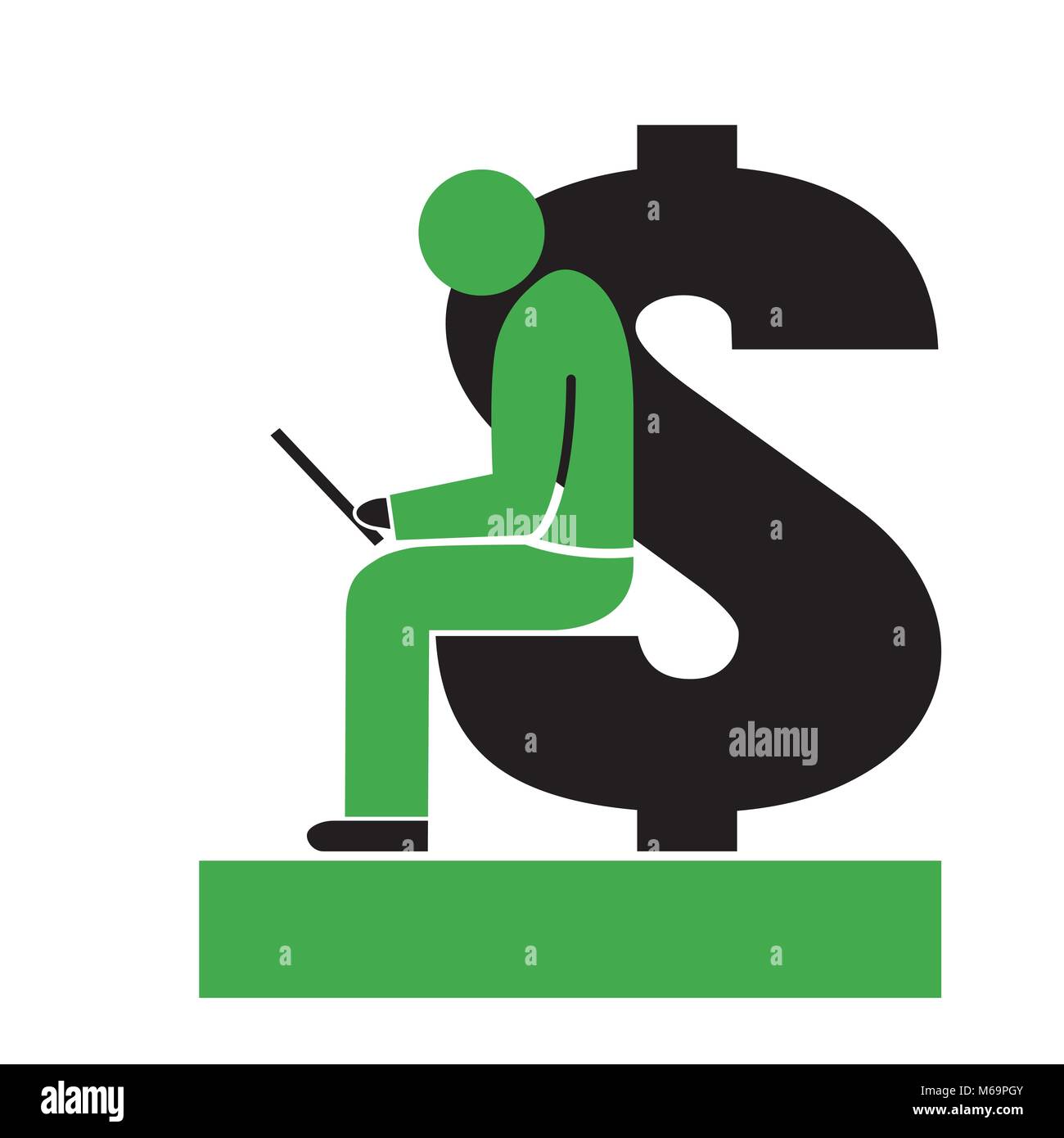 L'éducation d'affaires, le revenu passif concept : peson assis sur un signe du dollar et de la lecture Illustration de Vecteur