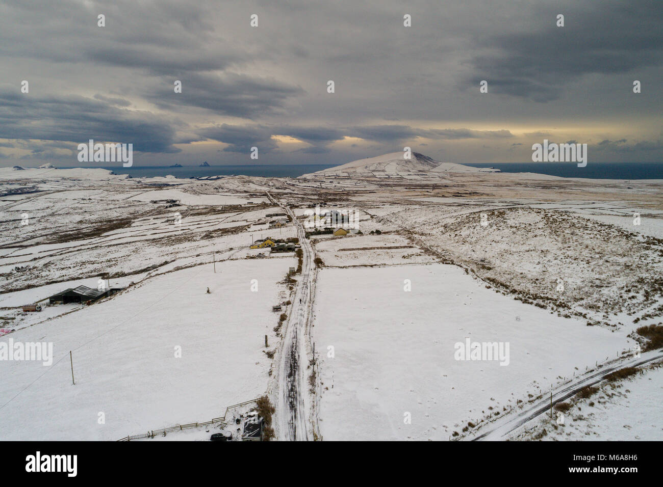 Emma tempête de neige apporte à Valentia Island, dans le comté de Kerry, Irlande pour la première fois en 8 ans. Banque D'Images