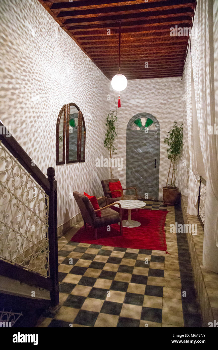 Vue intérieure d'un riad à Marrakech, Maroc Banque D'Images