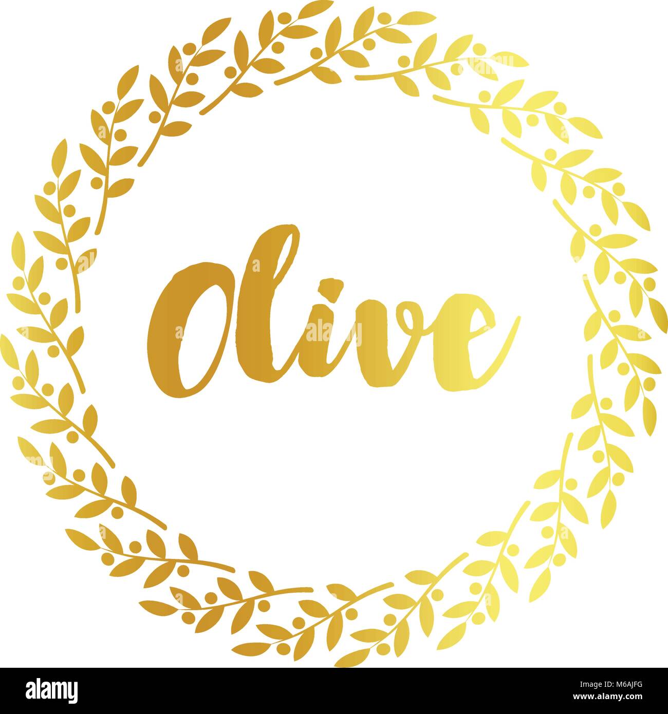 Étiquette d'olive d'or, frontière d'ornement, vector illustration sur fond blanc. Illustration de Vecteur
