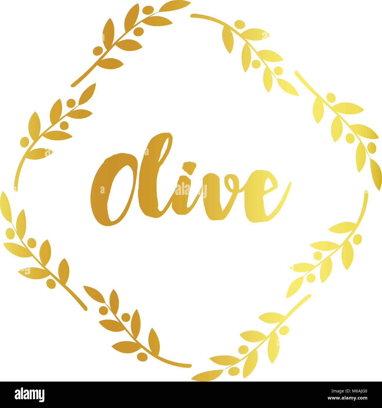 Étiquette d'olive d'or, frontière d'ornement, vector illustration sur fond blanc. Illustration de Vecteur