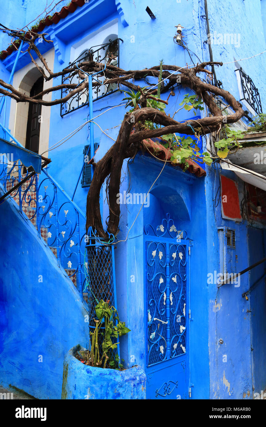 Détail d'une rue dans le village de Chefchaouen au Maroc, une destination fantastique pour des vacances Banque D'Images