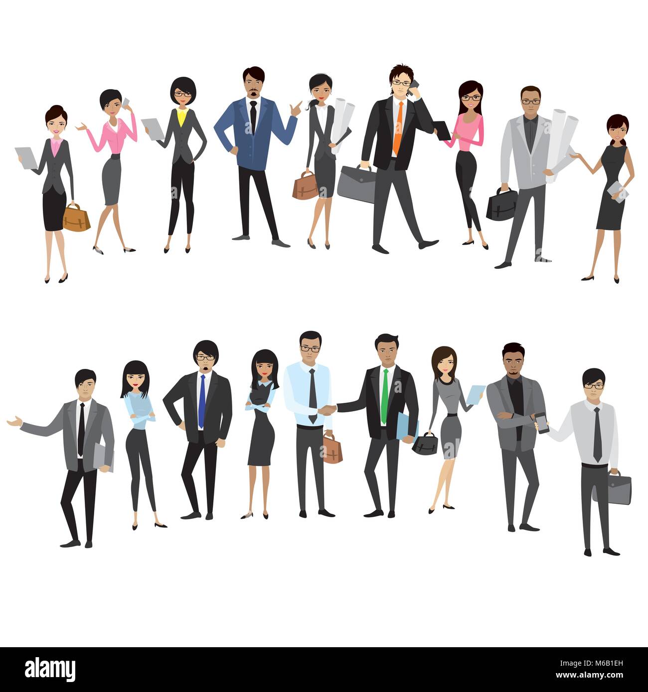 Les hommes d'affaires asiatiques et définir les femmes isolées sur fond blanc, cartoon stock vector illustration Illustration de Vecteur