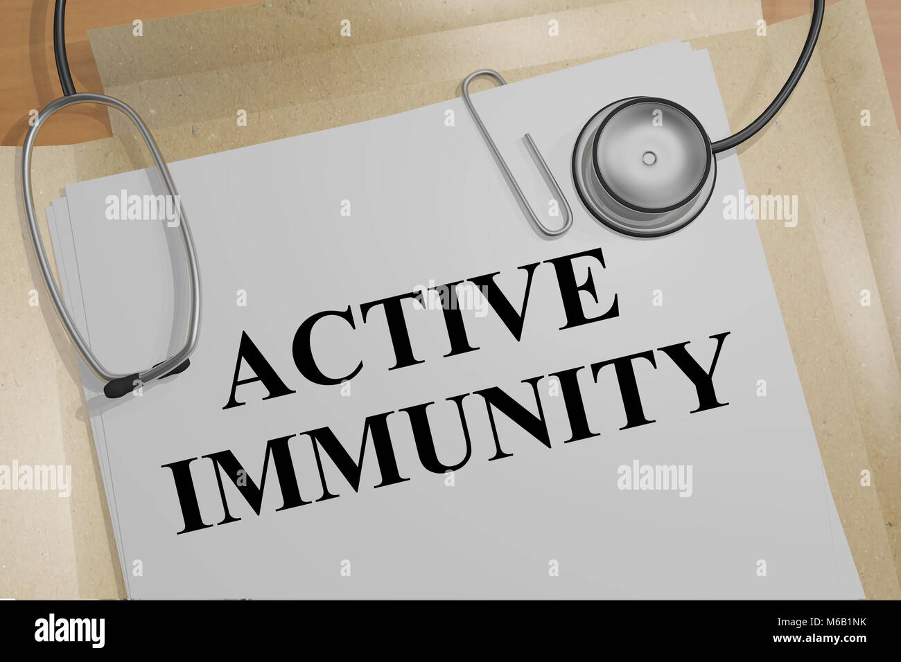 3D illustration de l'IMMUNITÉ ACTIVE titre sur un document médical Banque D'Images