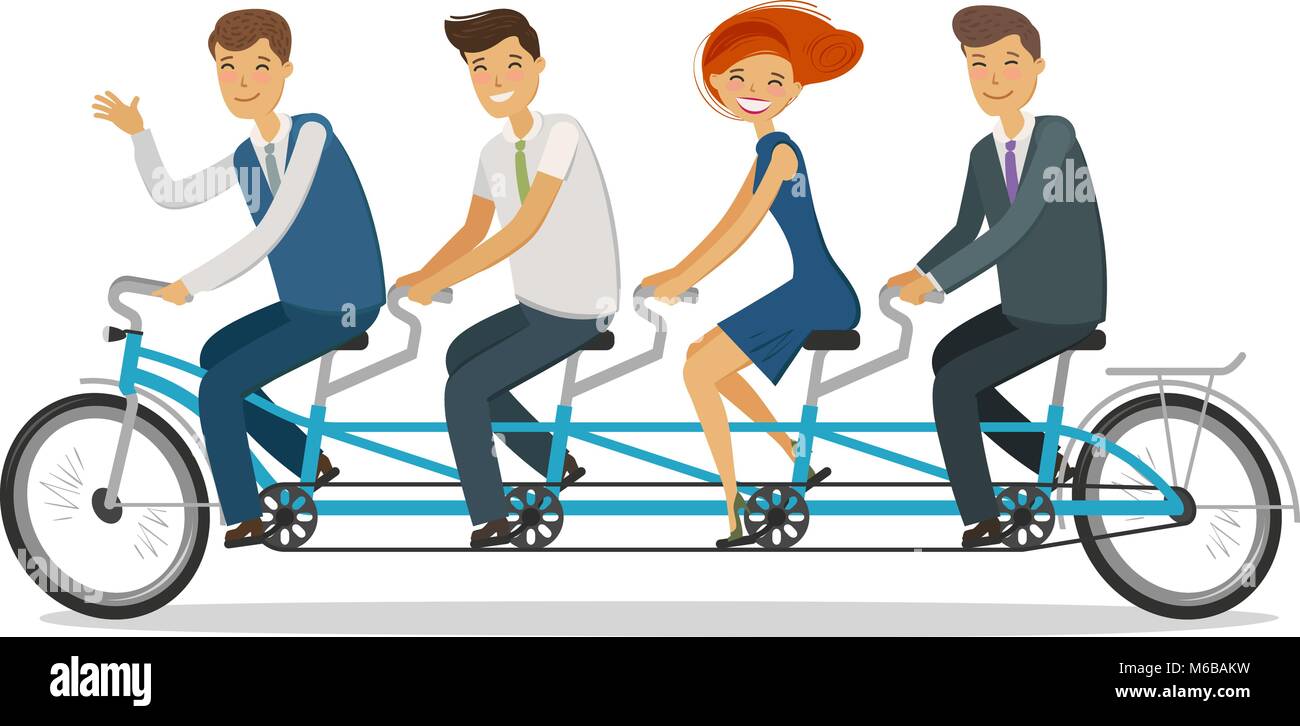 Concept d'équipe. Les gens d'affaires ou étudiants équitation vélo tandem. Cartoon vector illustration Illustration de Vecteur