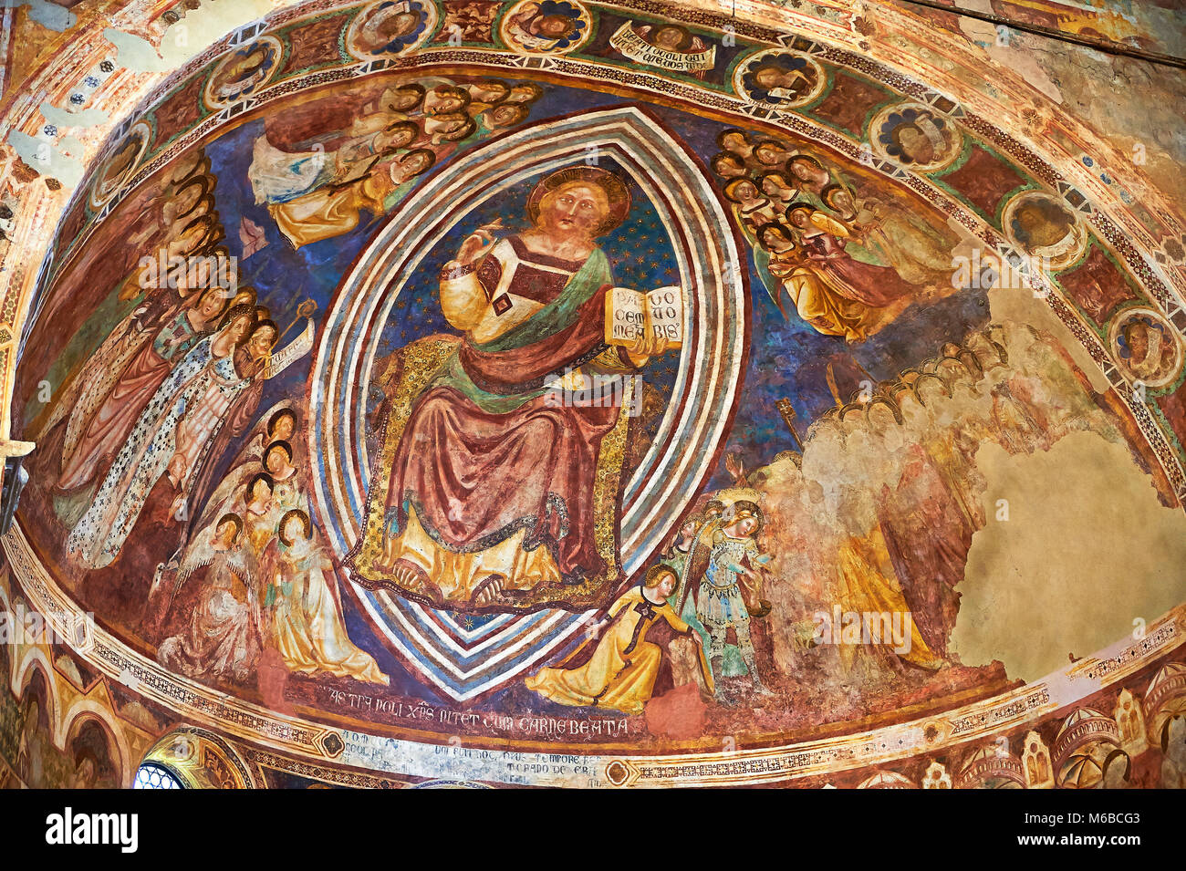 Début de fresques Renaissance par Vitale da Bologna (1309 - 1369) du Christ Pantocrator (en majesté), imprimé aux style byzantin du Christ apparaissant dans Banque D'Images