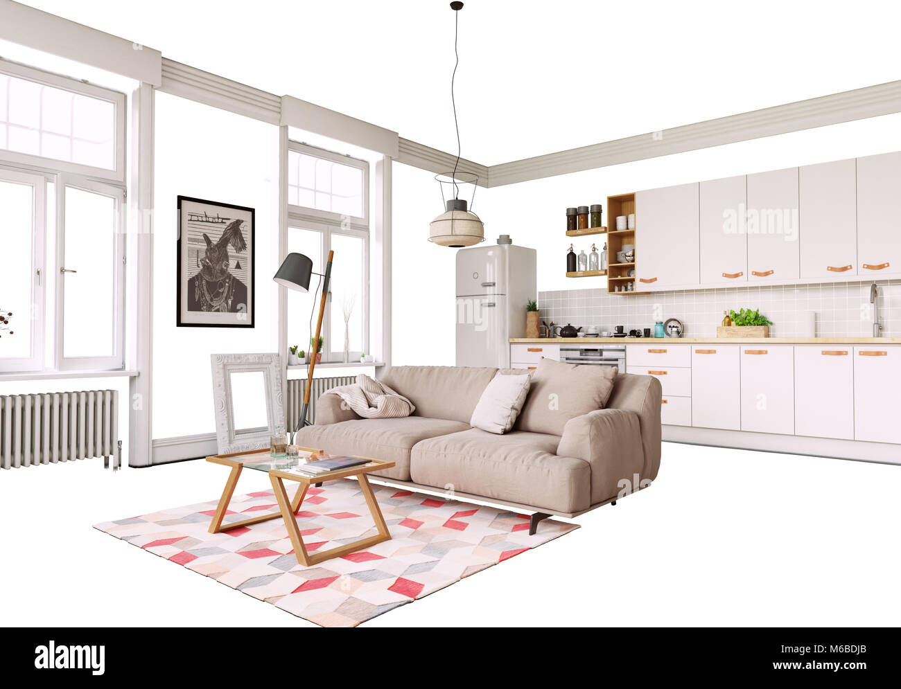 Maison isolée d'intérieur et décoration. Concept 3d illustration Banque D'Images