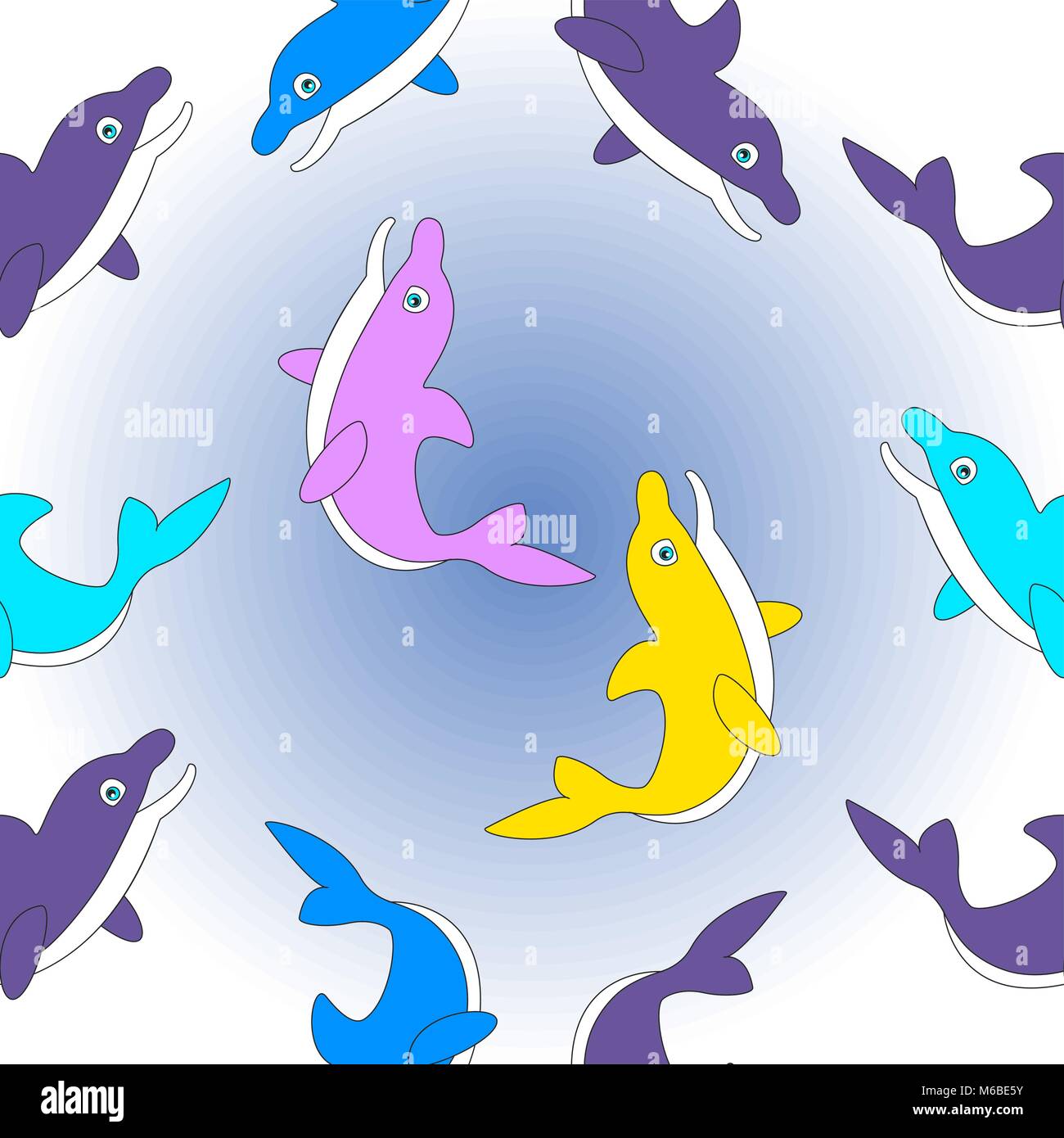 Seamless texture avec les dauphins colorés de dessin animé pour les enfants. Illustration de Vecteur