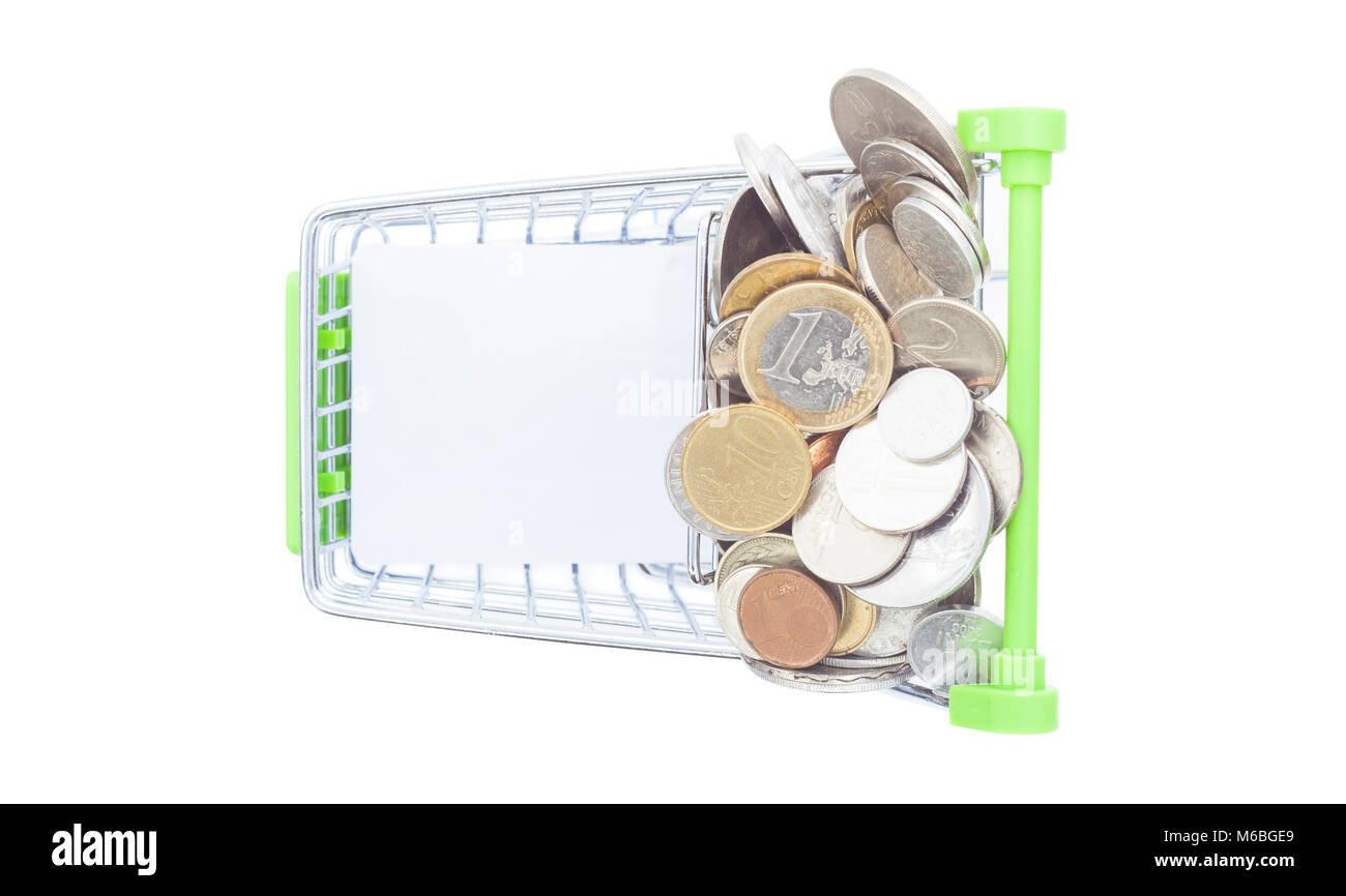 Panier plein d'argent et de liste vide de l'achat d'articles pour votre texte Banque D'Images