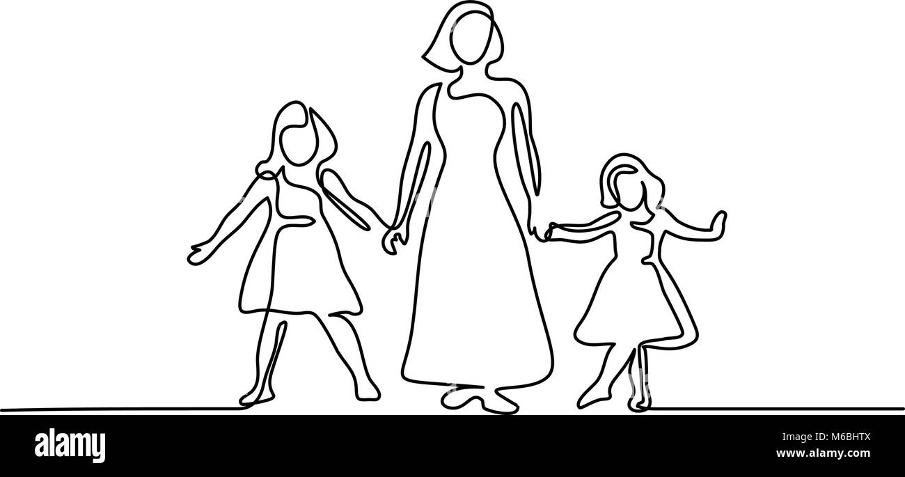 Femme heureuse mère avec deux de ses filles Illustration de Vecteur