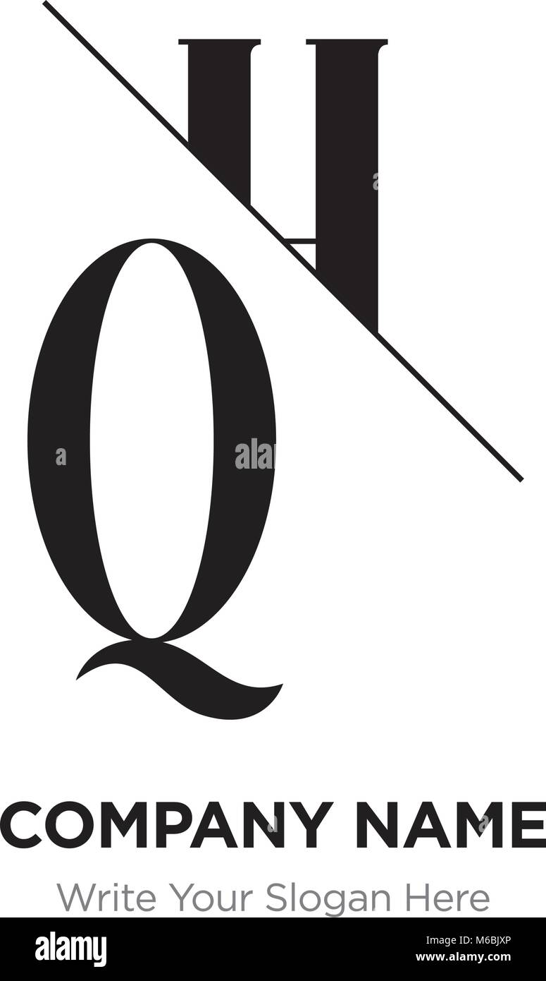 Résumé lettre QH,AC modèle de conception de logo, noir & blanc Alphabet lettres initiales Nom de l'entreprise concept. Télévision ligne mince segments reliés les uns aux autres Illustration de Vecteur