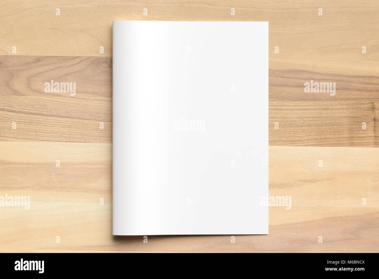 Bi pli A4 blanc taille brochure des maquettes sur fond de bois. Illustration 3D Banque D'Images