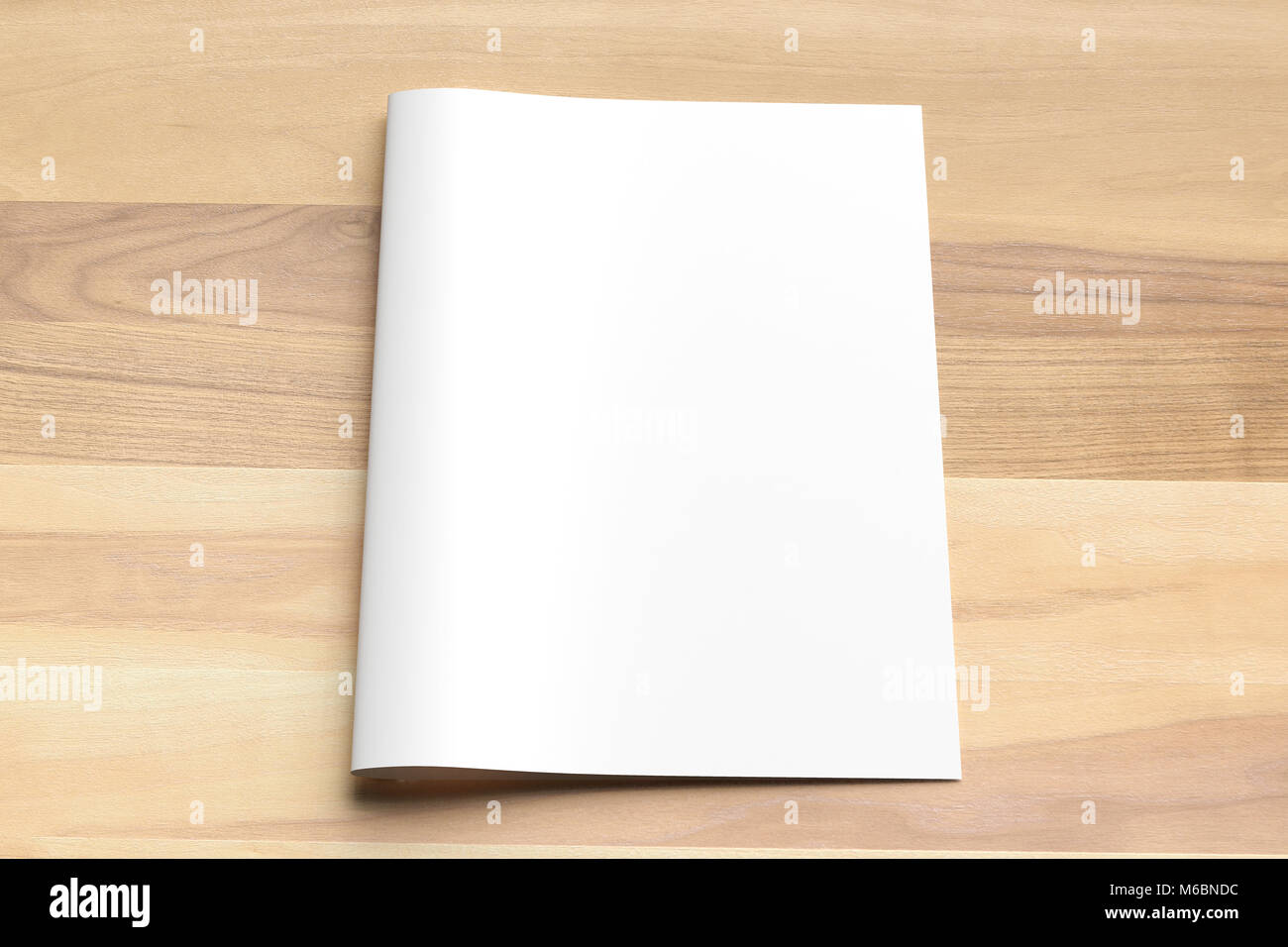 Bi pli A4 blanc taille brochure des maquettes sur fond de bois. Illustration 3D Banque D'Images