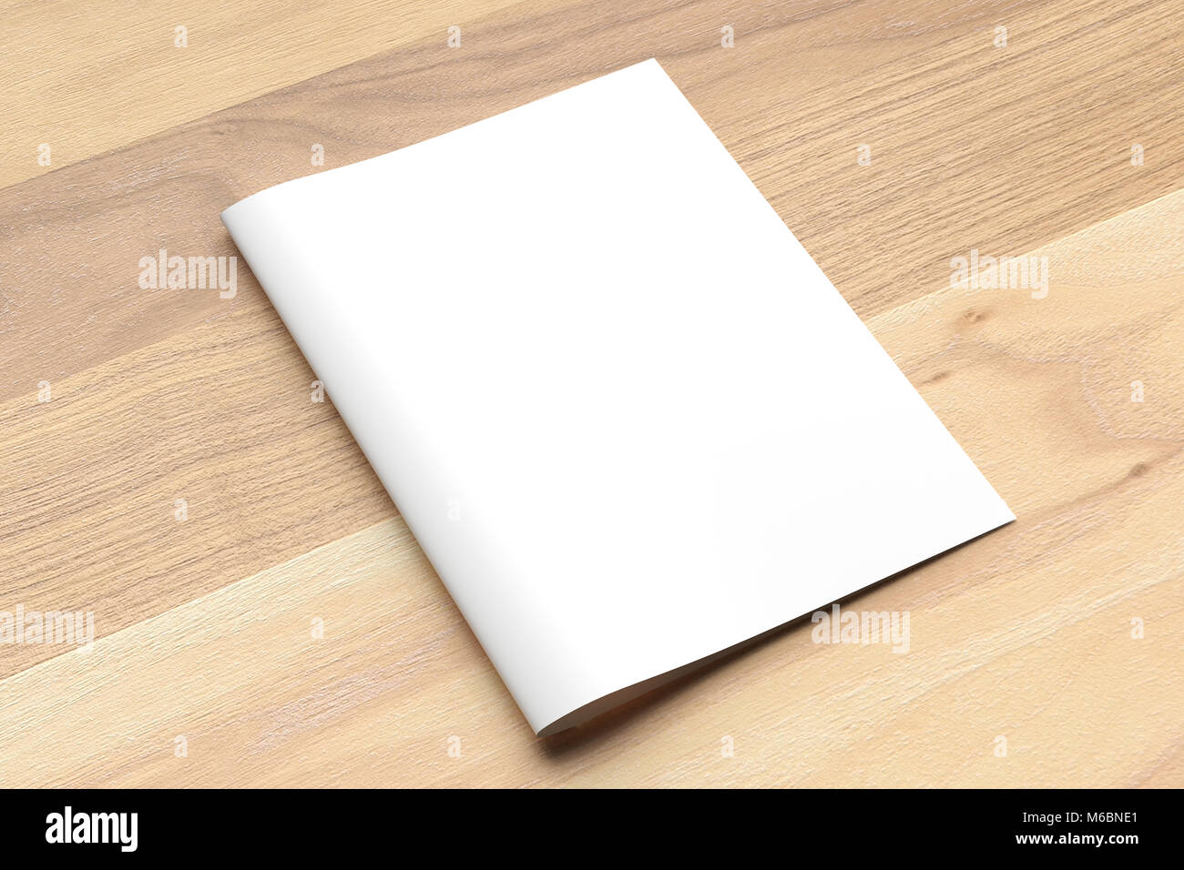 Bi pli A4 blanc taille brochure des maquettes sur fond de bois. Illustration 3D Banque D'Images